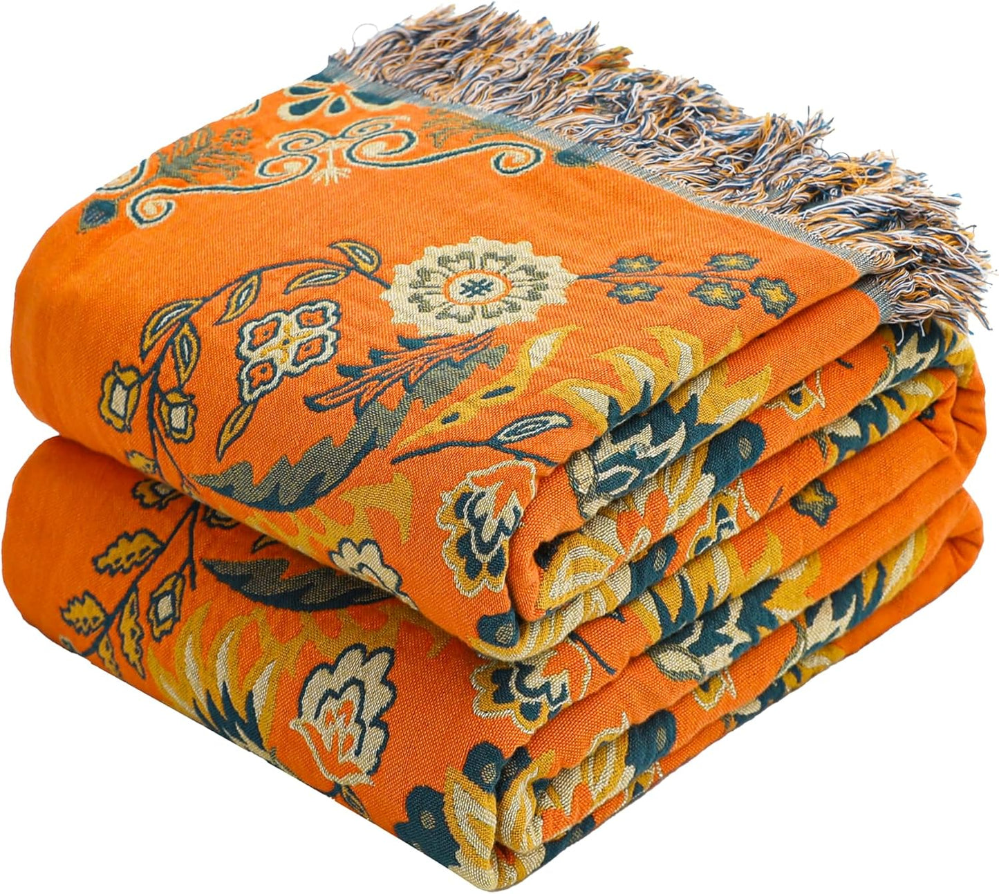 Boho Throw Blanket 60" x 80", 100% Organic Cotton Breathable Lightweight Ultra Soft Bed Quilt Throw - Summer Floral Butterfly Farmhouse Decor Blanket for Sofa Couch Chair and Gift.