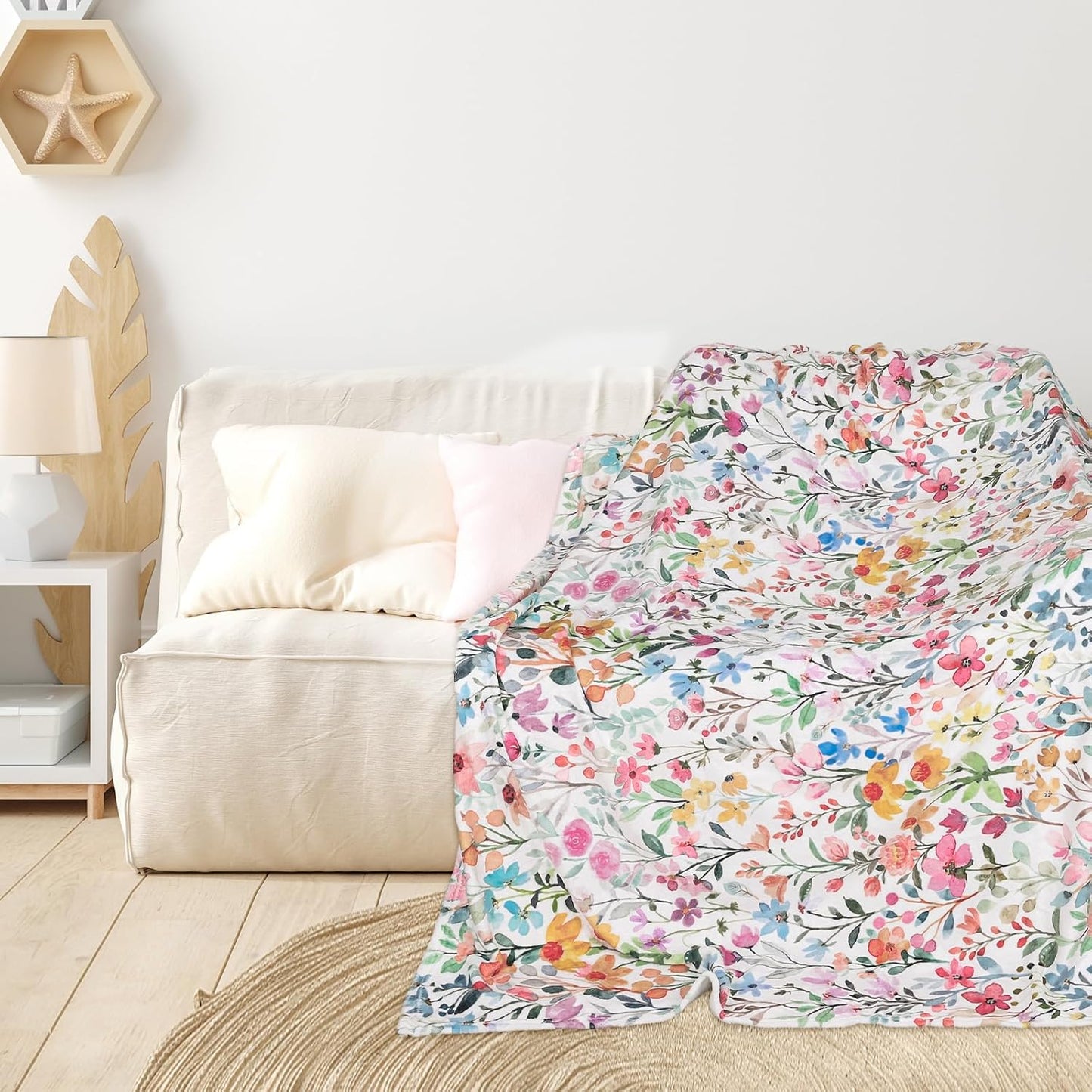 Whaline Floral Fuzzy Blanket Watercolor Flower Throw Blanket Colorful Wildflower Soft Cozy Flannel Blanket for Home Bed Sofa Couch Chair, 50 x 60 Inch