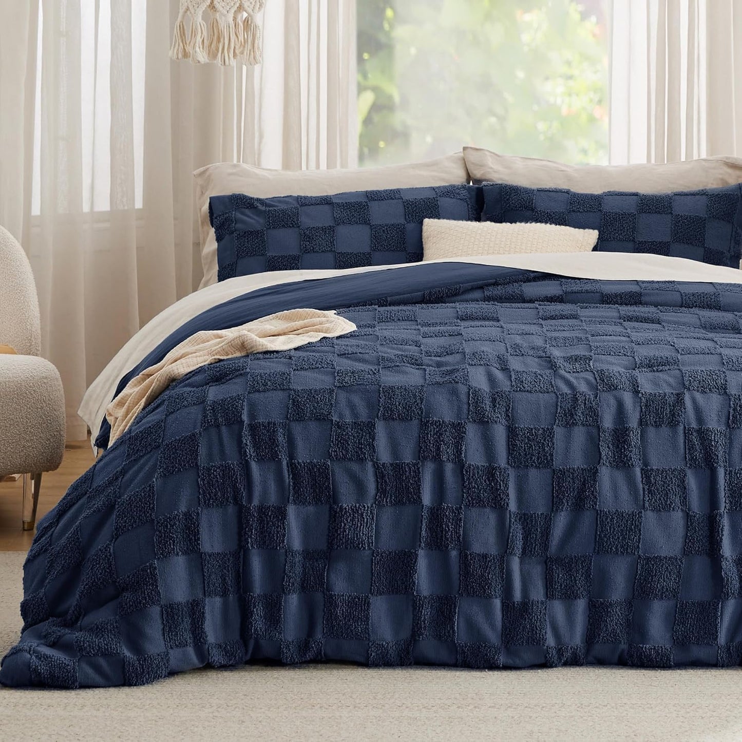 Bedsure Boho Kids Duvet Cover Queen Size(Duvet Insert/Comforter not Included - Tufted Duvet Cover Queen for All Seasons,Soft Shabby Chic Boho Bedding (Beige, 90" x 90")