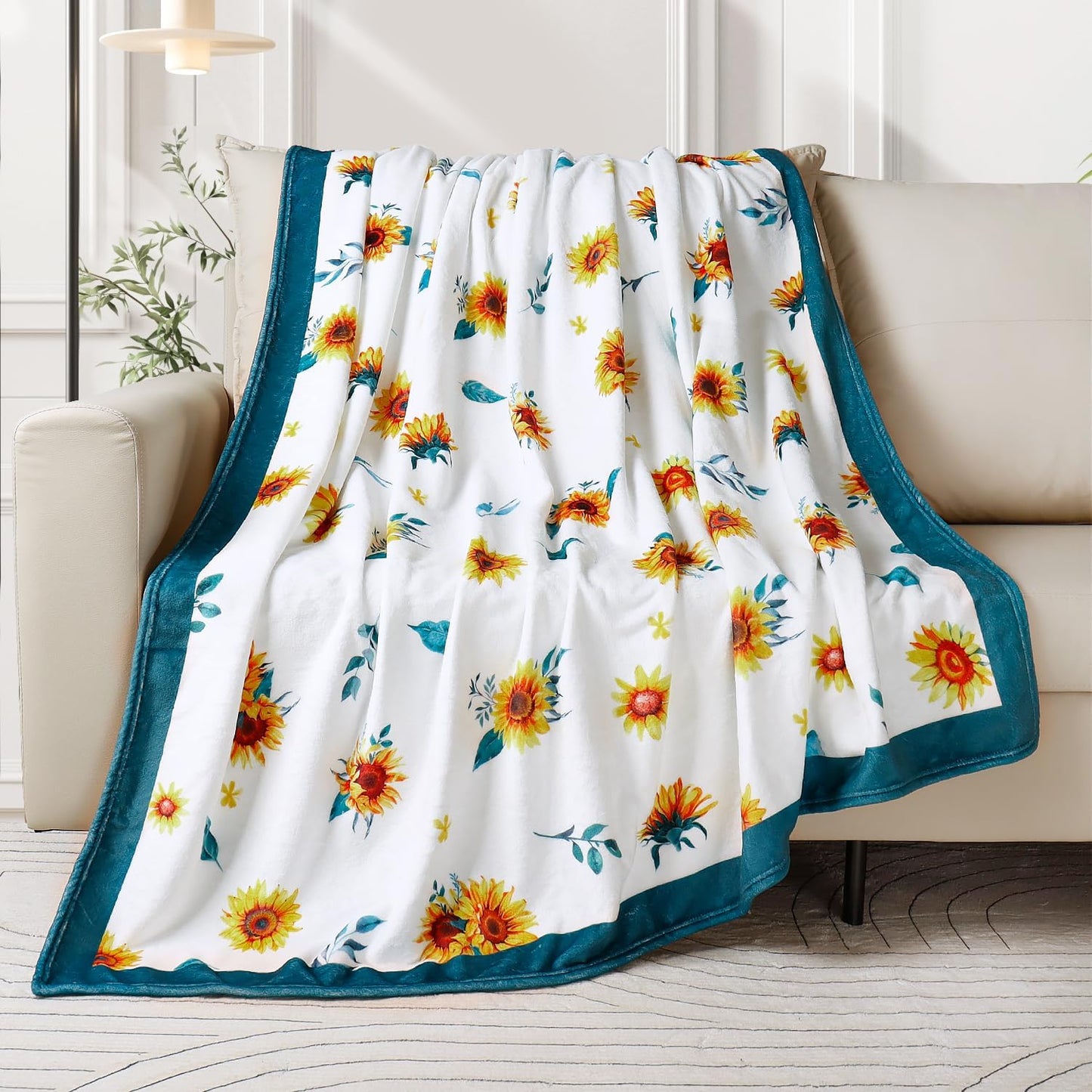 Colorful Wildflowers Throw Blanket Botanical Plant Bed Blanket Watercolor Floral Flower Blankets Soft Flannel Fleece Throw Blanket Boho Cozy Fluffy Plush Blankets 50" X 60"