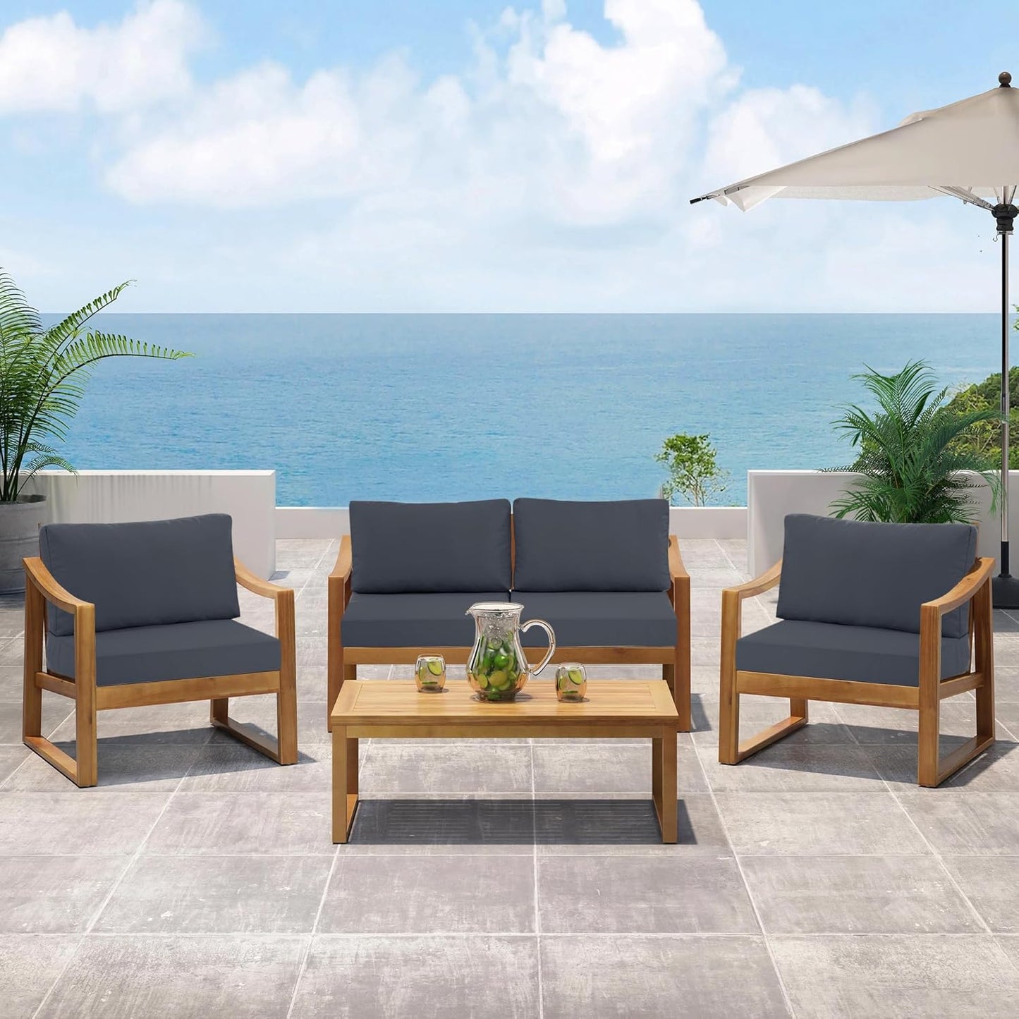 Outdoor Chair Cushions for Patio Furniture with Waterproof Detachable Cover, Deep Seat Couch Cushion Replacement and Backrest Pillow for Sectional Sofa, 25.6 x 25.6 Inch, Dark Grey, Set of 4