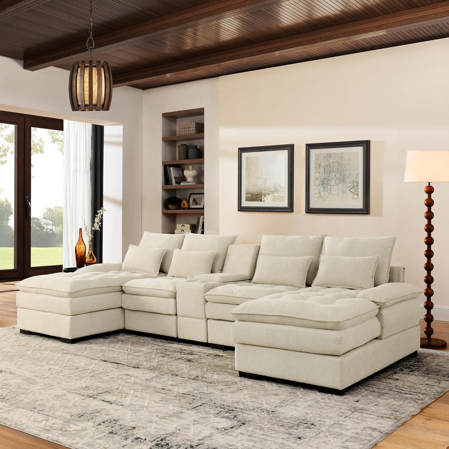 Oversized Modular Sectional Sofa Modern Cloud Couch with Movable Ottoman 7 Seater U/L Shaped Lounge Sofas Comfy Couches with Thicked Cushion Backrest for Living Room Spacious Space Office