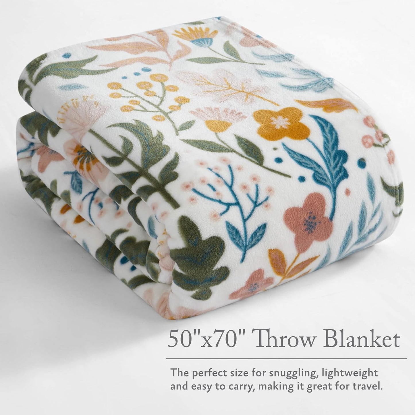 Jessica Simpson Plush 50"X70" Throw Blanket - Mila Floral - Luxurious Plush Blanket for Ultimate Comfort and Cozy Warmth