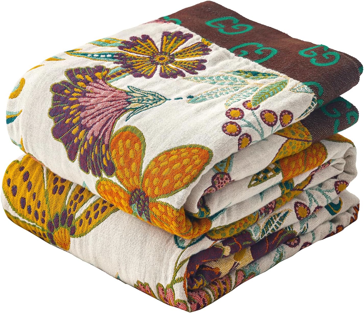 Boho Throw Blanket 60" x 80", 100% Organic Cotton Breathable Lightweight Ultra Soft Bed Quilt Throw - Summer Floral Butterfly Farmhouse Decor Blanket for Sofa Couch Chair and Gift.