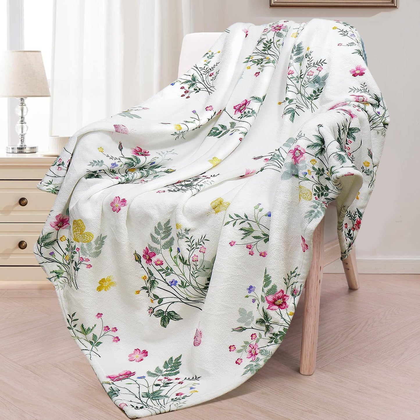 Colorful Wildflowers Throw Blanket Botanical Plant Bed Blanket Watercolor Floral Flower Blankets Soft Flannel Fleece Throw Blanket Boho Cozy Fluffy Plush Blankets 50" X 60"