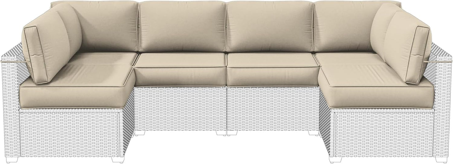 Outdoor Replacement Cushions for Patio Furniture, 5" Foam High-Density, 14-Piece Water-Resistant Outdoor Cushion for 6-Seat Sectional Patio Conversation Sets, Liner&Cover