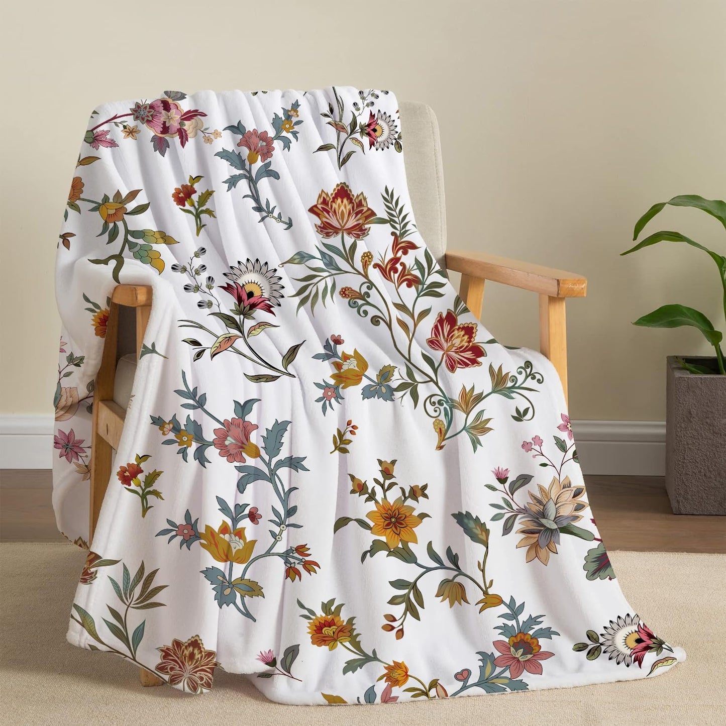 Colorful Wildflowers Throw Blanket Botanical Plant Bed Blanket Watercolor Floral Flower Blankets Soft Flannel Fleece Throw Blanket Boho Cozy Fluffy Plush Blankets 50" X 60"