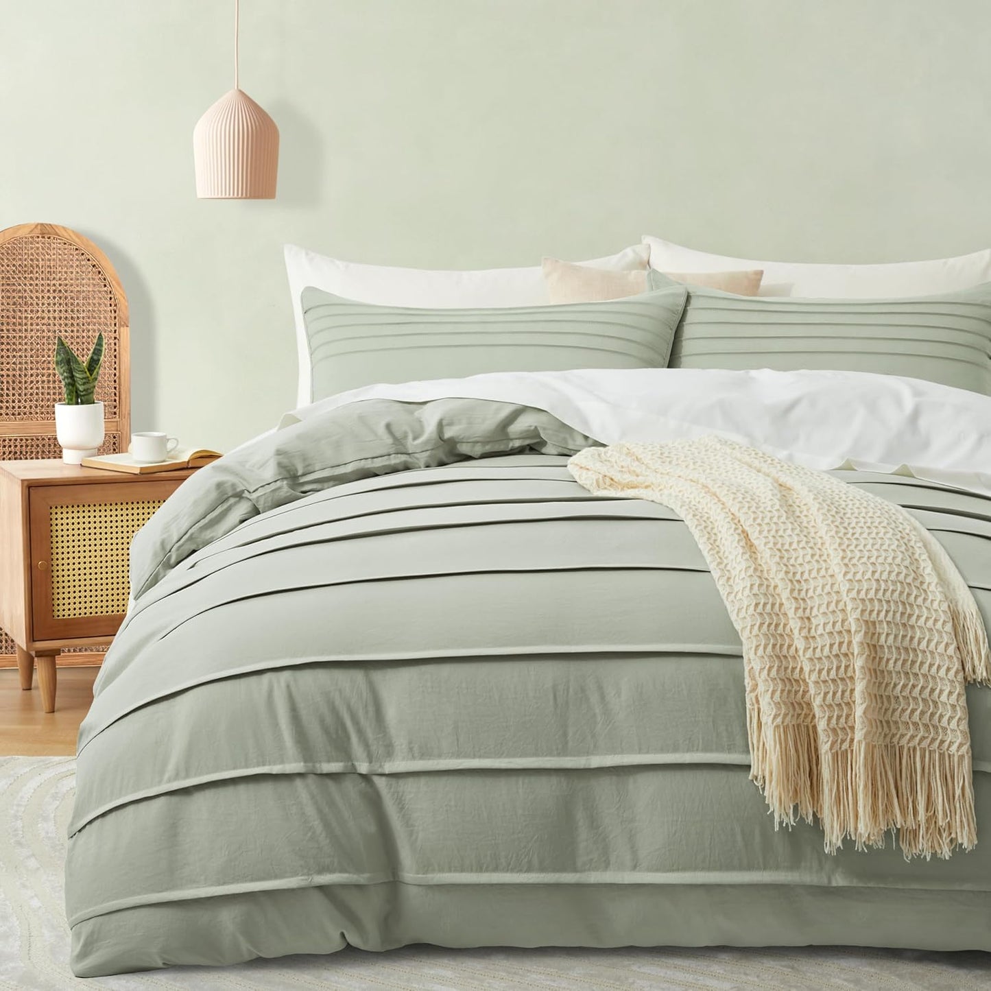 Oli Anderson Beige Duvet Cover Queen Size - Pleated Queen Duvet Cover, 3PCS Soft and Breathable Textured Bedding Set with Zipper Closure(Beige,90"x90")