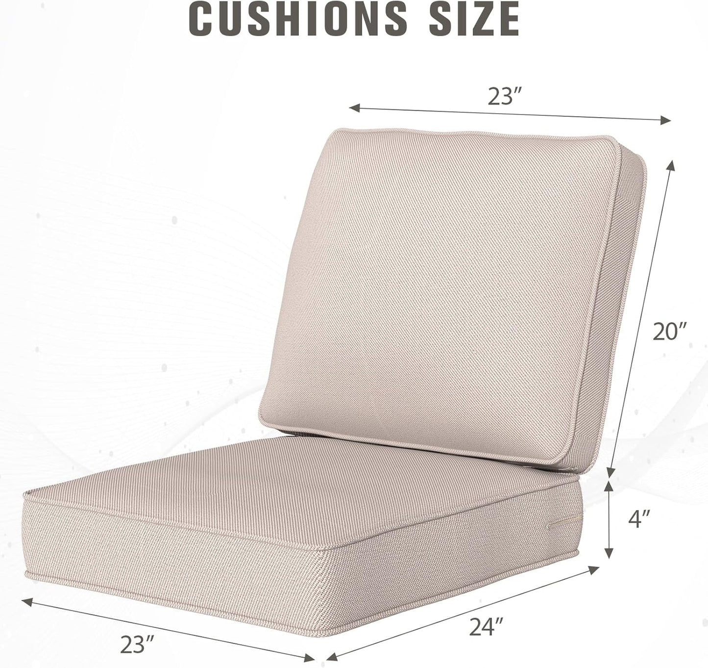 Outdoor Chairs Cushions 23 x 24 inch Patio Furniture Chair Cushion Set of 5 Water-Resistant Fade Resistant and Removable Cover for Sectional Sofa Wicker Chairs Loveseat Couch, Beige