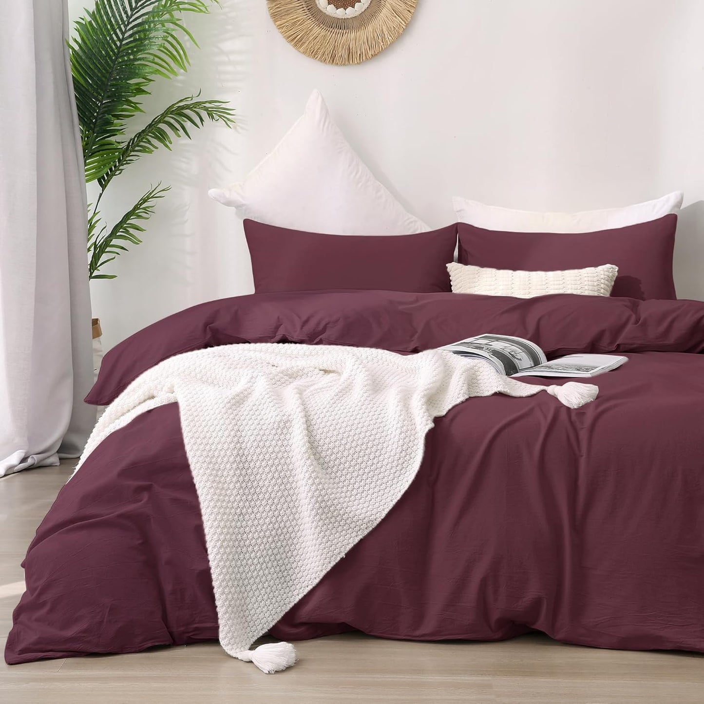 ATsense Duvet Cover King Size, 100% Washed Cotton Linen Feel Super Soft Comfortable, 3-Piece White Duvet Cover Bedding Set, Long-Lasting and Easy Care, Simple Style Farmhouse Comforter Cover