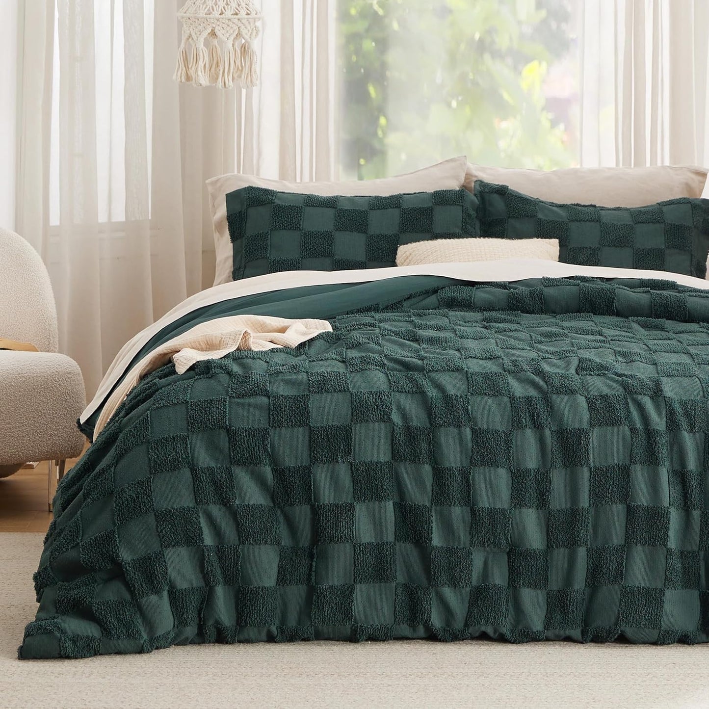 Bedsure Boho Kids Duvet Cover Queen Size(Duvet Insert/Comforter not Included - Tufted Duvet Cover Queen for All Seasons,Soft Shabby Chic Boho Bedding (Beige, 90" x 90")