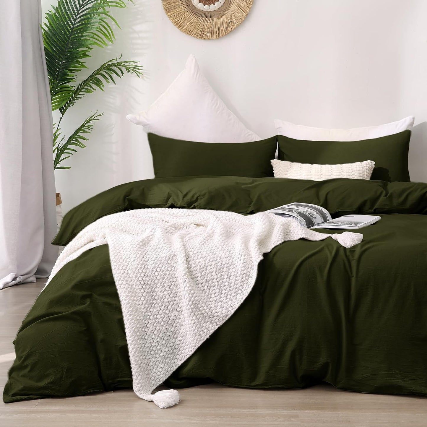 ATsense Duvet Cover King Size, 100% Washed Cotton Linen Feel Super Soft Comfortable, 3-Piece White Duvet Cover Bedding Set, Long-Lasting and Easy Care, Simple Style Farmhouse Comforter Cover