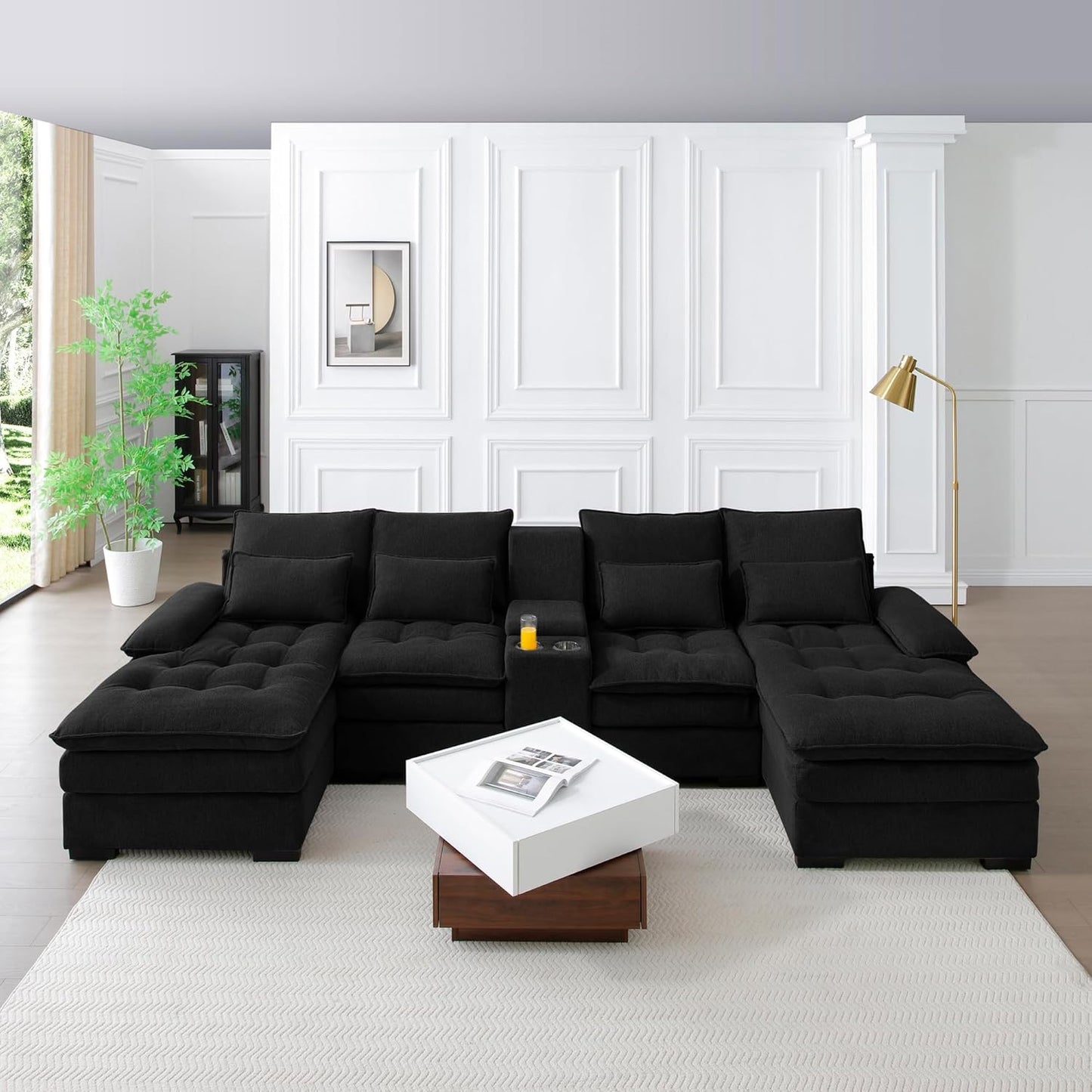 Oversized Modular Sectional Sofa Modern Cloud Couch with Movable Ottoman 7 Seater U/L Shaped Lounge Sofas Comfy Couches with Thicked Cushion Backrest for Living Room Spacious Space Office