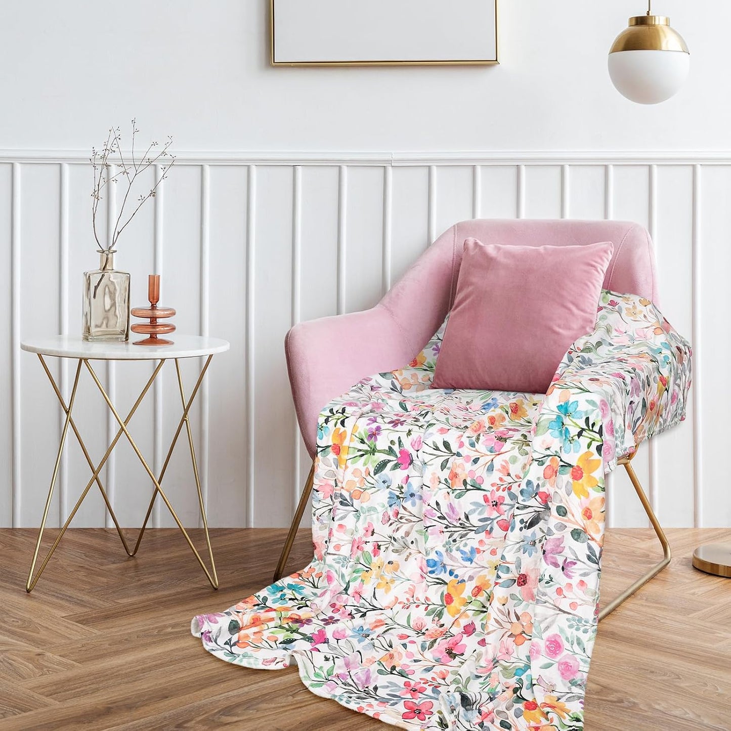 Whaline Floral Fuzzy Blanket Watercolor Flower Throw Blanket Colorful Wildflower Soft Cozy Flannel Blanket for Home Bed Sofa Couch Chair, 50 x 60 Inch