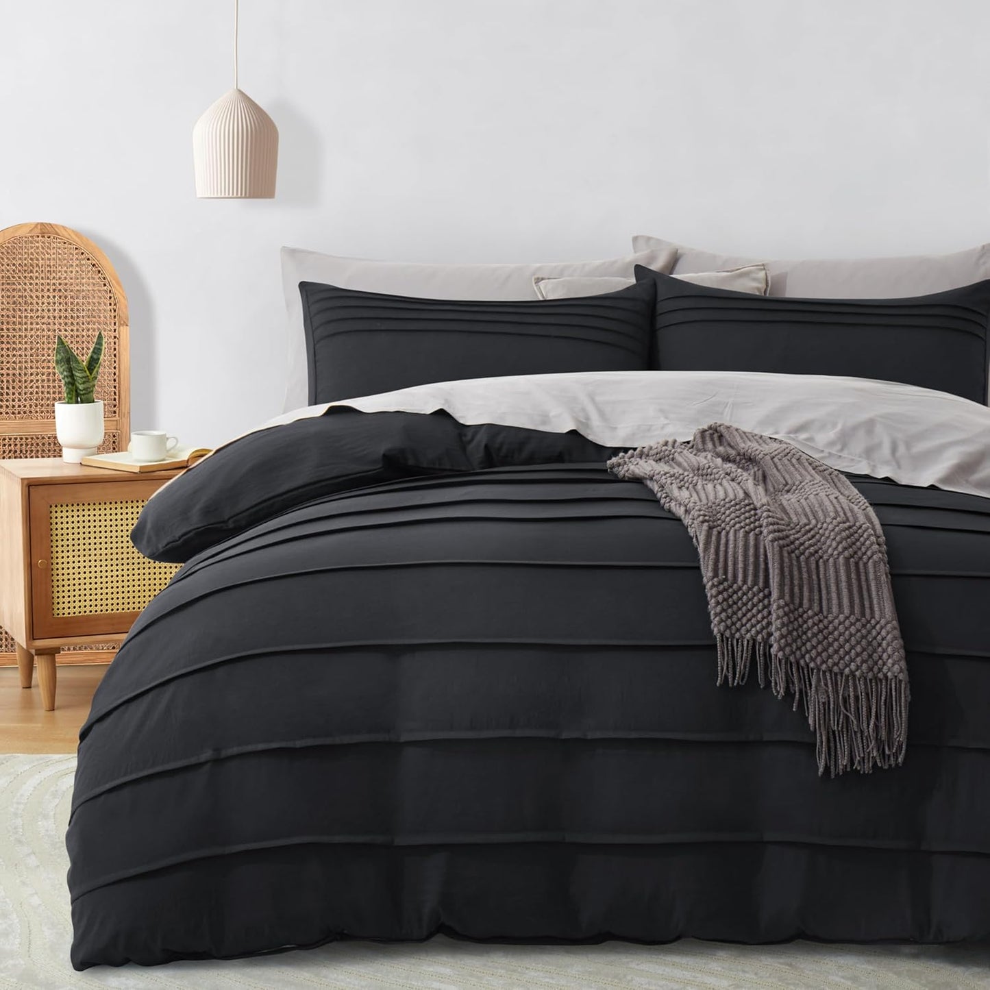 Oli Anderson Beige Duvet Cover Queen Size - Pleated Queen Duvet Cover, 3PCS Soft and Breathable Textured Bedding Set with Zipper Closure(Beige,90"x90")