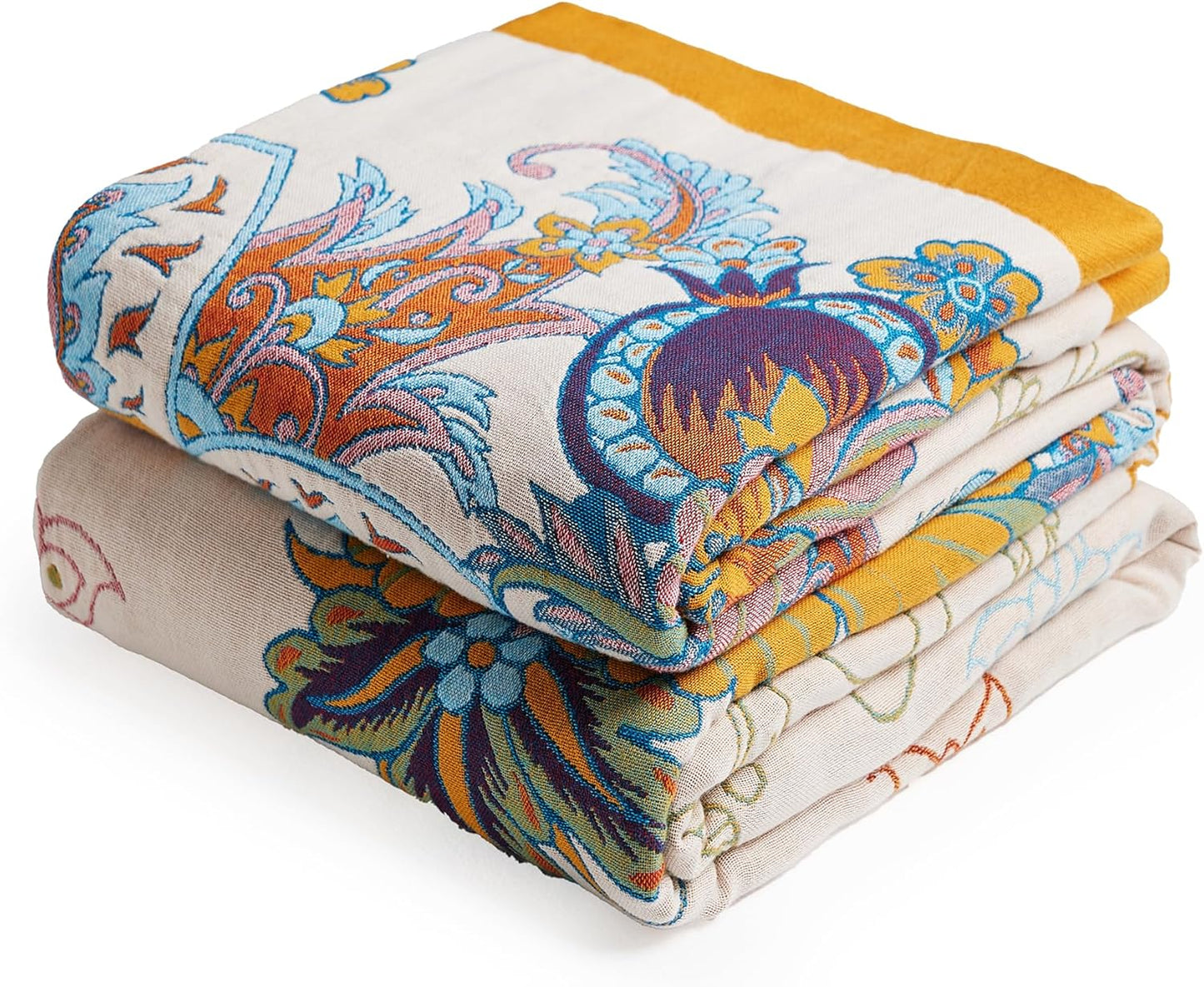 Boho Throw Blanket 60" x 80", 100% Organic Cotton Breathable Lightweight Ultra Soft Bed Quilt Throw - Summer Floral Butterfly Farmhouse Decor Blanket for Sofa Couch Chair and Gift.