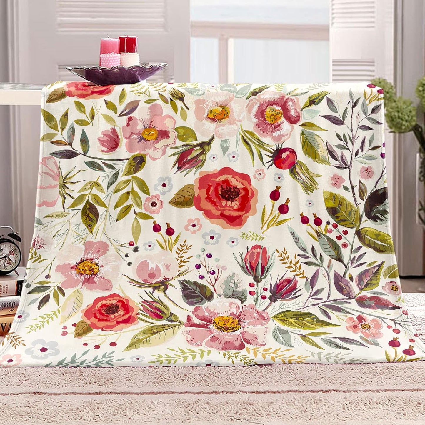 Tupmnbry Wildflowers Floral Throw Blanket Botanical Floral Printed Blanket Super Soft Flannel Throw Blanket Lightweight Fluffy Plush Fuzzy Bed Blanket for Bedding Sofa and Travel 50"X60"