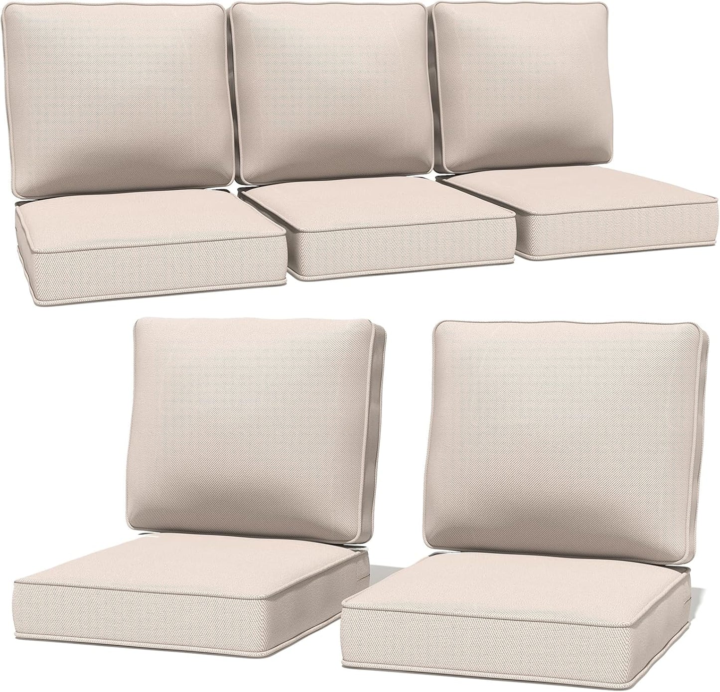 Outdoor Chairs Cushions 23 x 24 inch Patio Furniture Chair Cushion Set of 5 Water-Resistant Fade Resistant and Removable Cover for Sectional Sofa Wicker Chairs Loveseat Couch, Beige