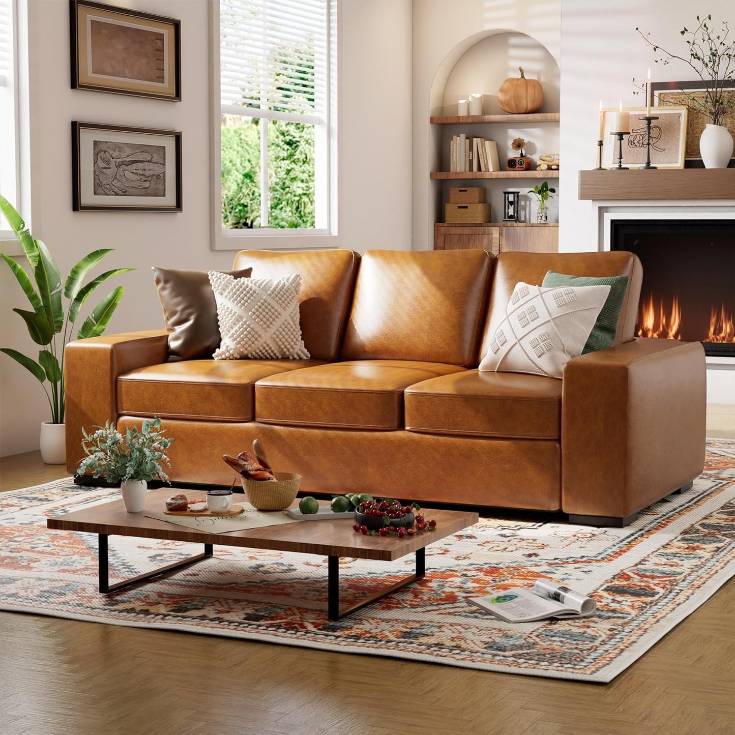 ELUCHANG 85" Modern Sofa Couches for Living Room, 3 Seater Sofa, Natural Linen Deep Seat Sofa with Upholstered Cushion&Detachable Cover, Comfy Sofa Couch for Small Space, Apartment, Cream
