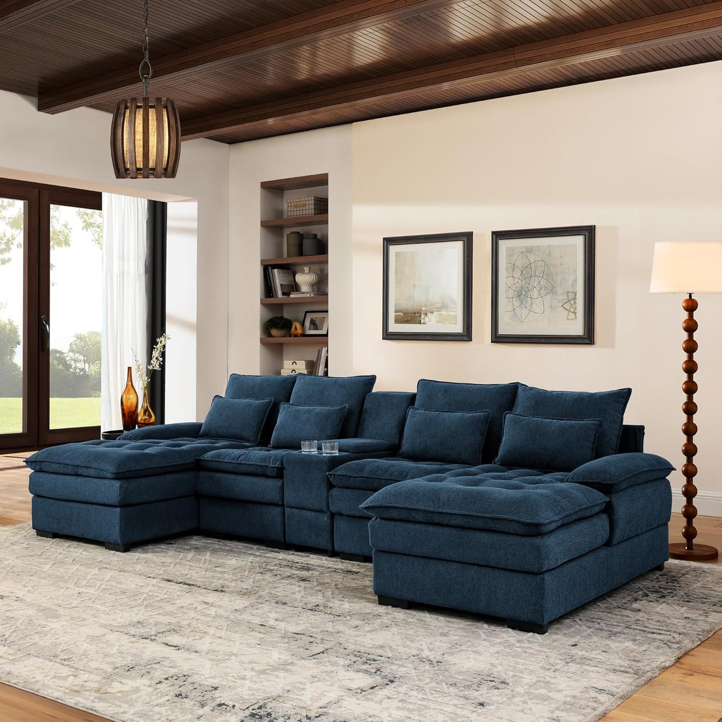 Oversized Modular Sectional Sofa Modern Cloud Couch with Movable Ottoman 7 Seater U/L Shaped Lounge Sofas Comfy Couches with Thicked Cushion Backrest for Living Room Spacious Space Office
