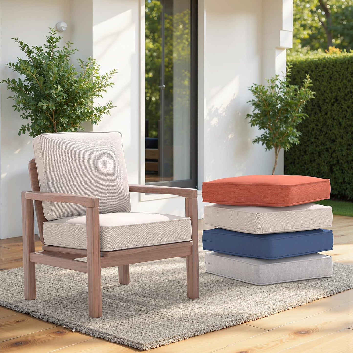 Outdoor Chairs Cushions 23 x 24 inch Patio Furniture Chair Cushion Set of 5 Water-Resistant Fade Resistant and Removable Cover for Sectional Sofa Wicker Chairs Loveseat Couch, Beige