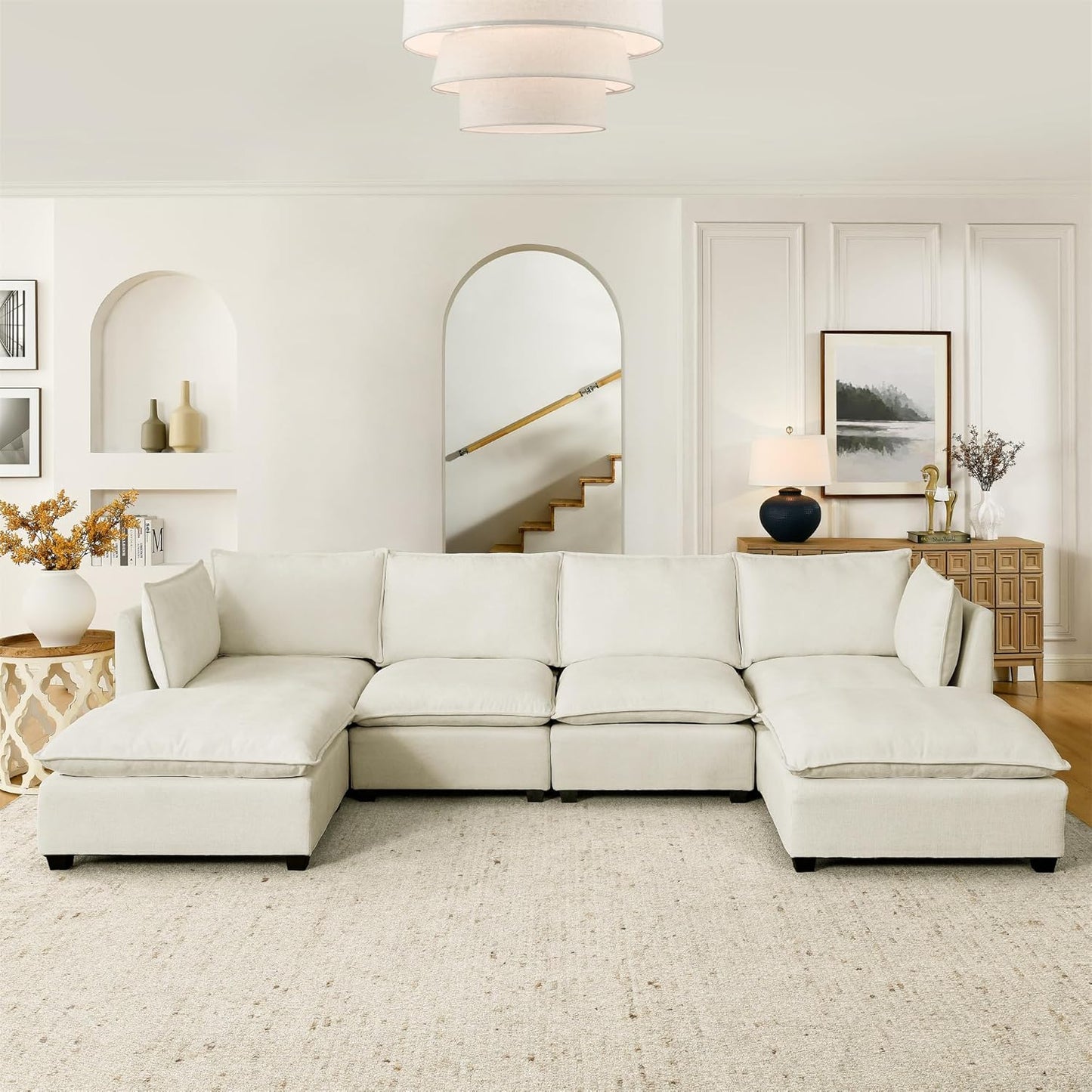 Oversized Modular Sectional Sofa Modern Cloud Couch with Movable Ottoman 7 Seater U/L Shaped Lounge Sofas Comfy Couches with Thicked Cushion Backrest for Living Room Spacious Space Office