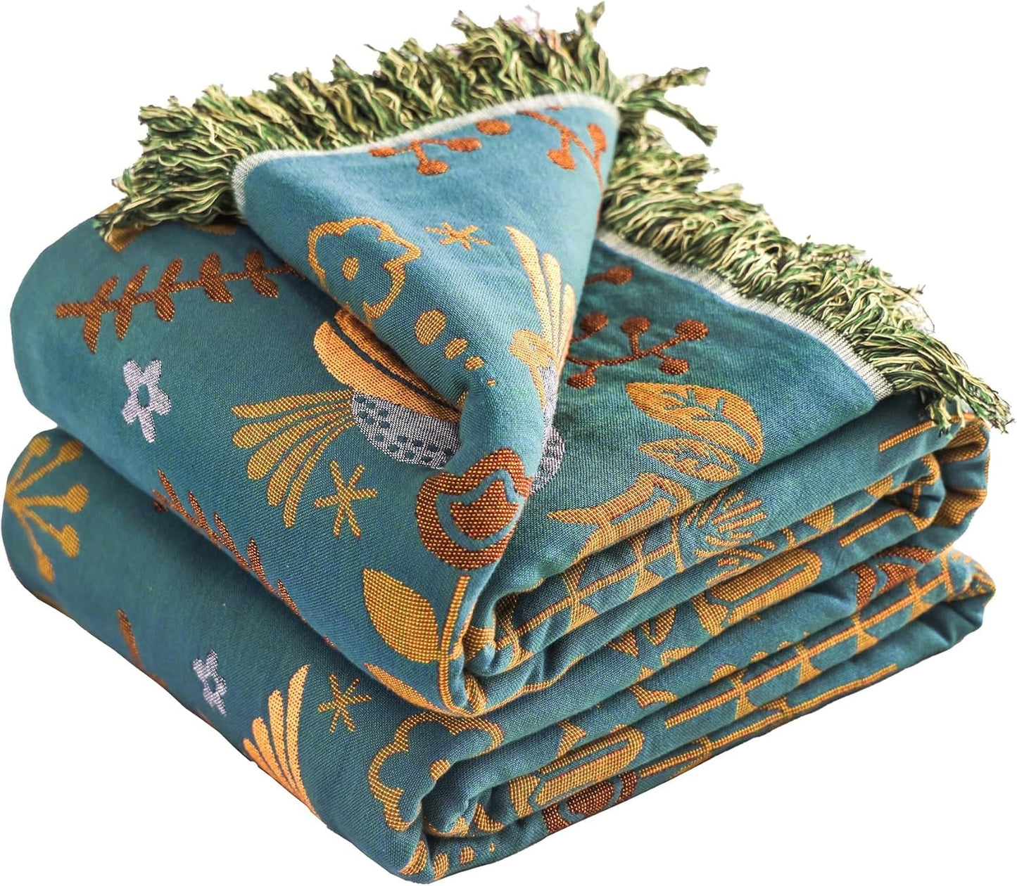Boho Throw Blanket 60" x 80", 100% Organic Cotton Breathable Lightweight Ultra Soft Bed Quilt Throw - Summer Floral Butterfly Farmhouse Decor Blanket for Sofa Couch Chair and Gift.
