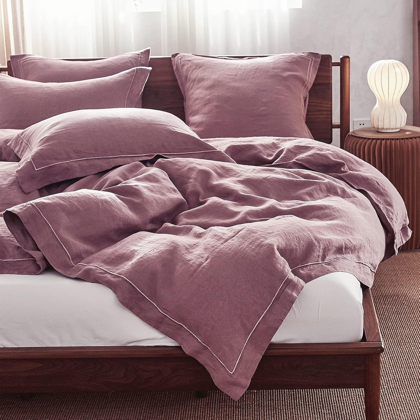 Simple&Opulence 100% Linen Duvet Cover Set with Embroidery Washed - 3 Pieces (1 Duvet Cover with 2 Pillow Shams) with Button Closure Soft Breathable Farmhouse - Linen, King Size