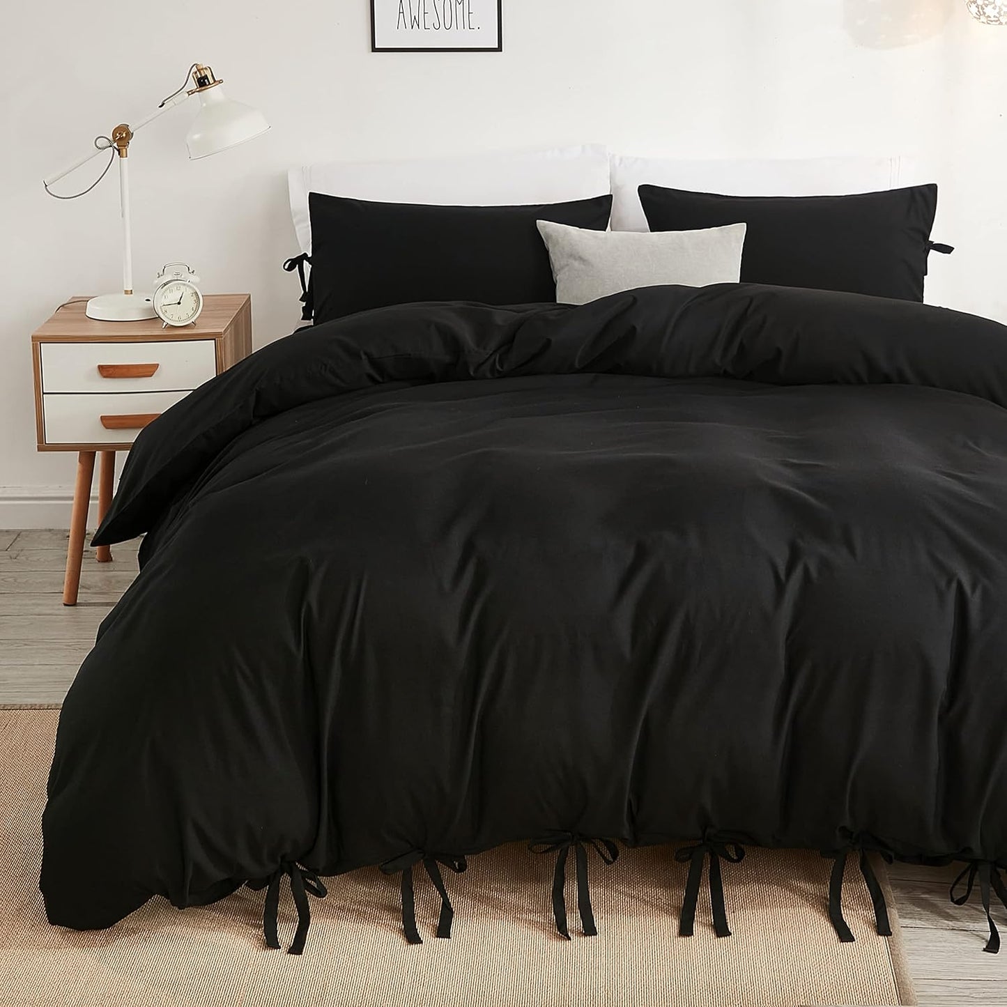 annadaif Pink Duvet Cover Queen (90x90 Inch), 3 Pieces (1 Duvet Cover, 2 Pillowcases) Soft Washed Microfiber Bowknot Bow Tie Duvet Cover Set, Easy Care Bedding Set for Men, Women