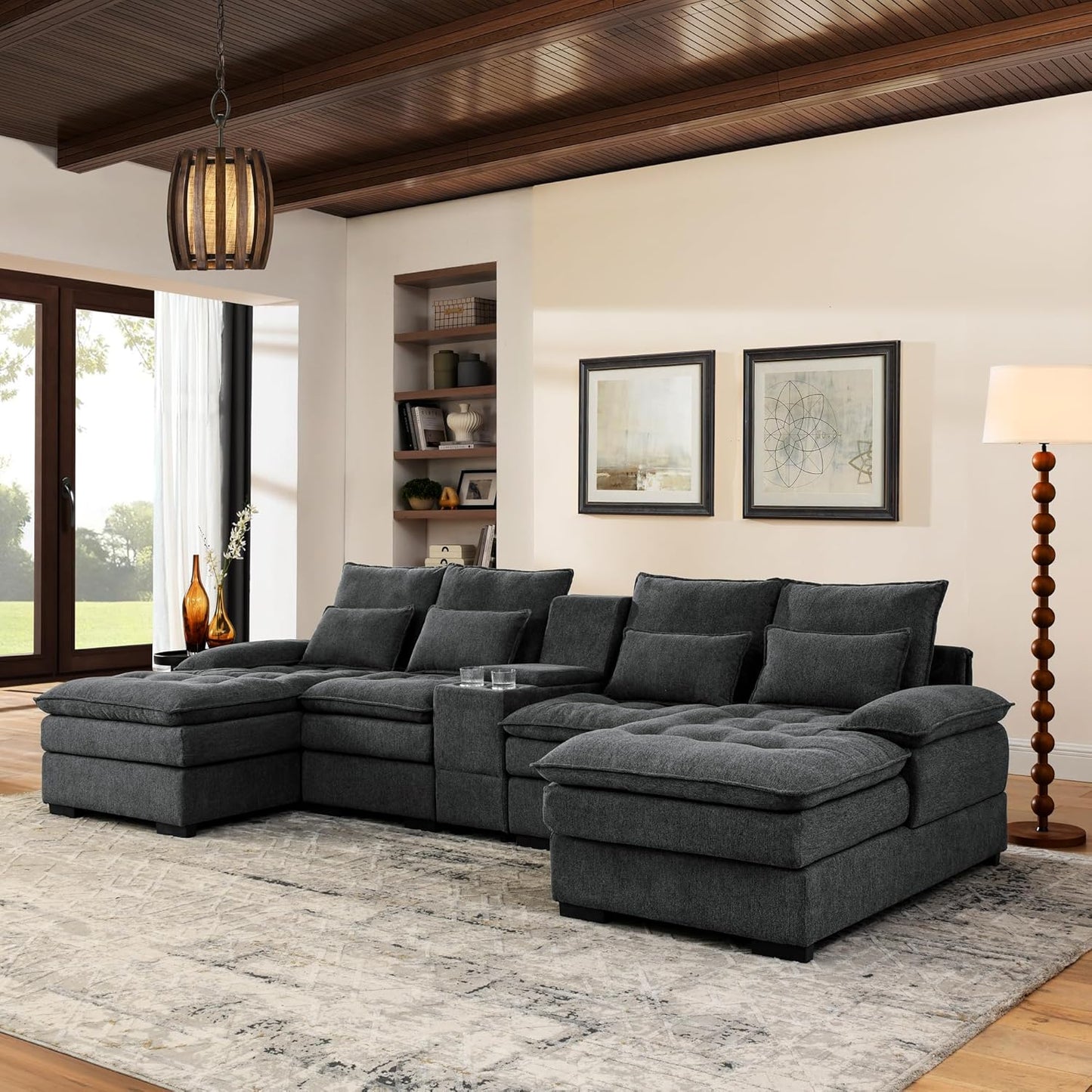 Oversized Modular Sectional Sofa Modern Cloud Couch with Movable Ottoman 7 Seater U/L Shaped Lounge Sofas Comfy Couches with Thicked Cushion Backrest for Living Room Spacious Space Office