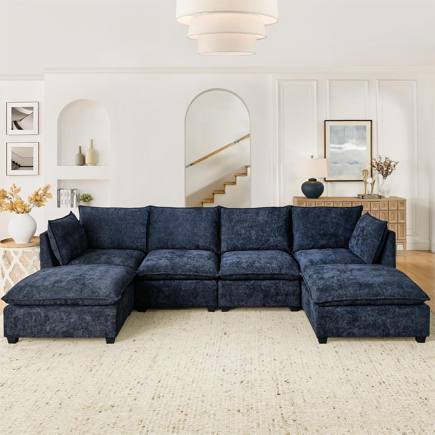 Oversized Modular Sectional Sofa Modern Cloud Couch with Movable Ottoman 7 Seater U/L Shaped Lounge Sofas Comfy Couches with Thicked Cushion Backrest for Living Room Spacious Space Office