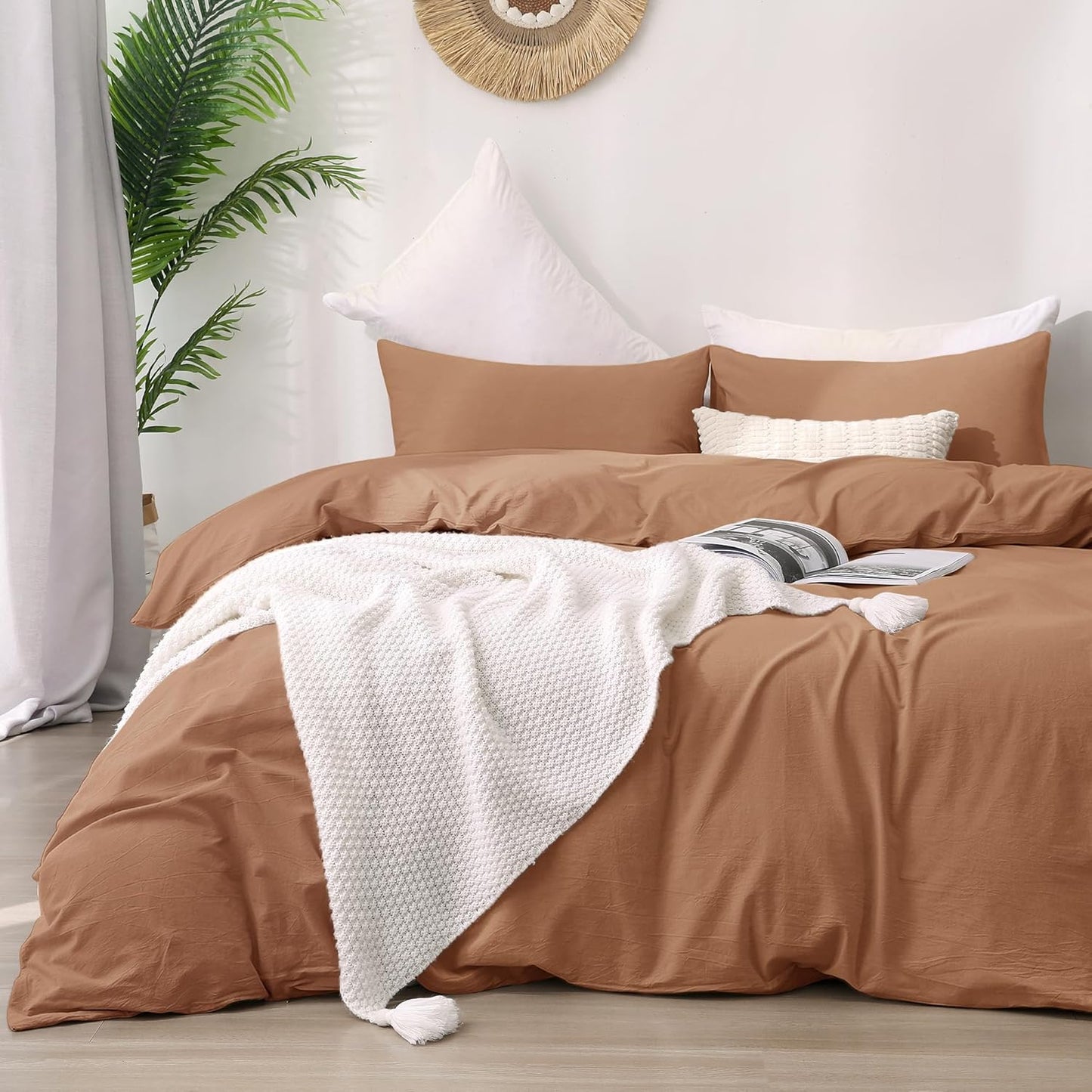 ATsense Duvet Cover King Size, 100% Washed Cotton Linen Feel Super Soft Comfortable, 3-Piece White Duvet Cover Bedding Set, Long-Lasting and Easy Care, Simple Style Farmhouse Comforter Cover