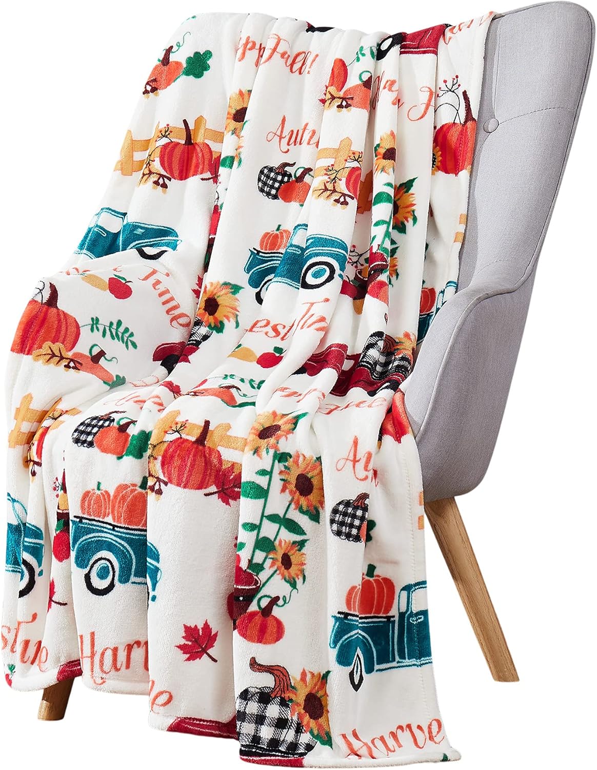 Decorative Floral Fleece Throw Blanket: Velvety Soft Plush Rose Flower Accent for Couch or Bed, Blush Pink Purple Navy Blue Grey on White, Oversized 50" x 70" Inches