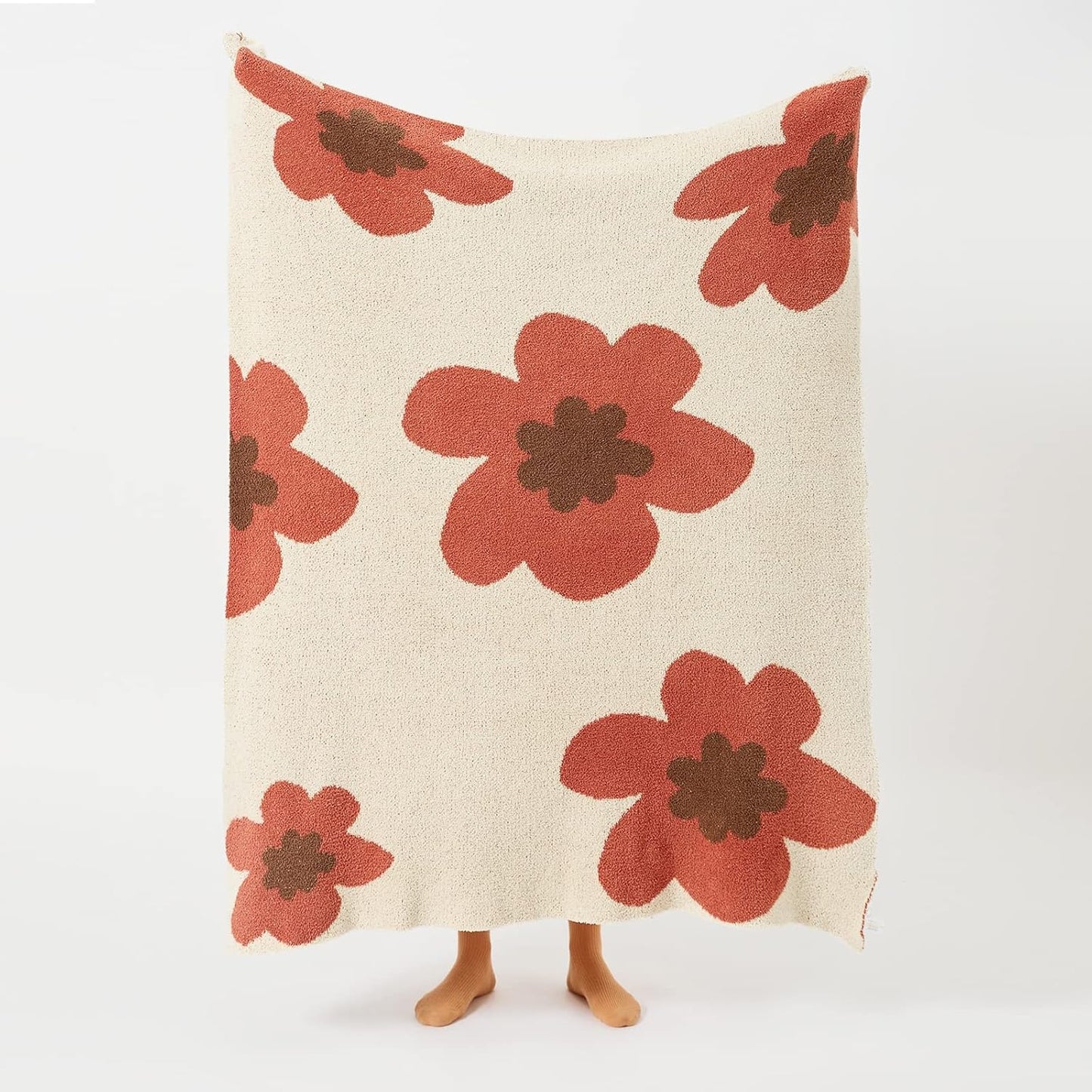 Floral Throw Blanket Big Flower Pattern Soft Cozy Warm Fuzzy Fluffy Microfiber Feather for Couch Bed Sofa Baby Pets Home Decor All Season (Chen Red, 47'' x 59'')