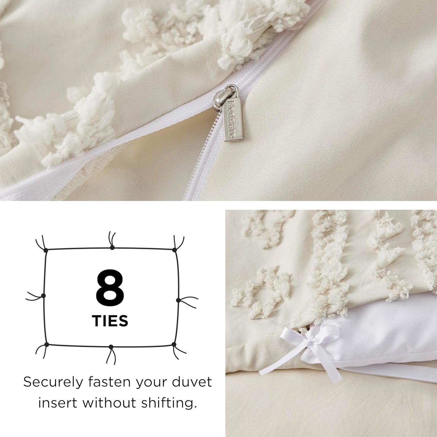 Bedsure Boho Kids Duvet Cover Queen Size(Duvet Insert/Comforter not Included - Tufted Duvet Cover Queen for All Seasons,Soft Shabby Chic Boho Bedding (Beige, 90" x 90")
