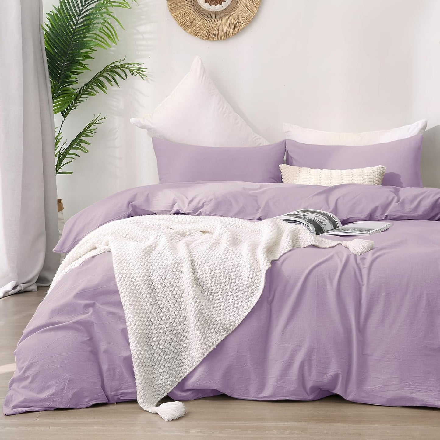 ATsense Duvet Cover King Size, 100% Washed Cotton Linen Feel Super Soft Comfortable, 3-Piece White Duvet Cover Bedding Set, Long-Lasting and Easy Care, Simple Style Farmhouse Comforter Cover