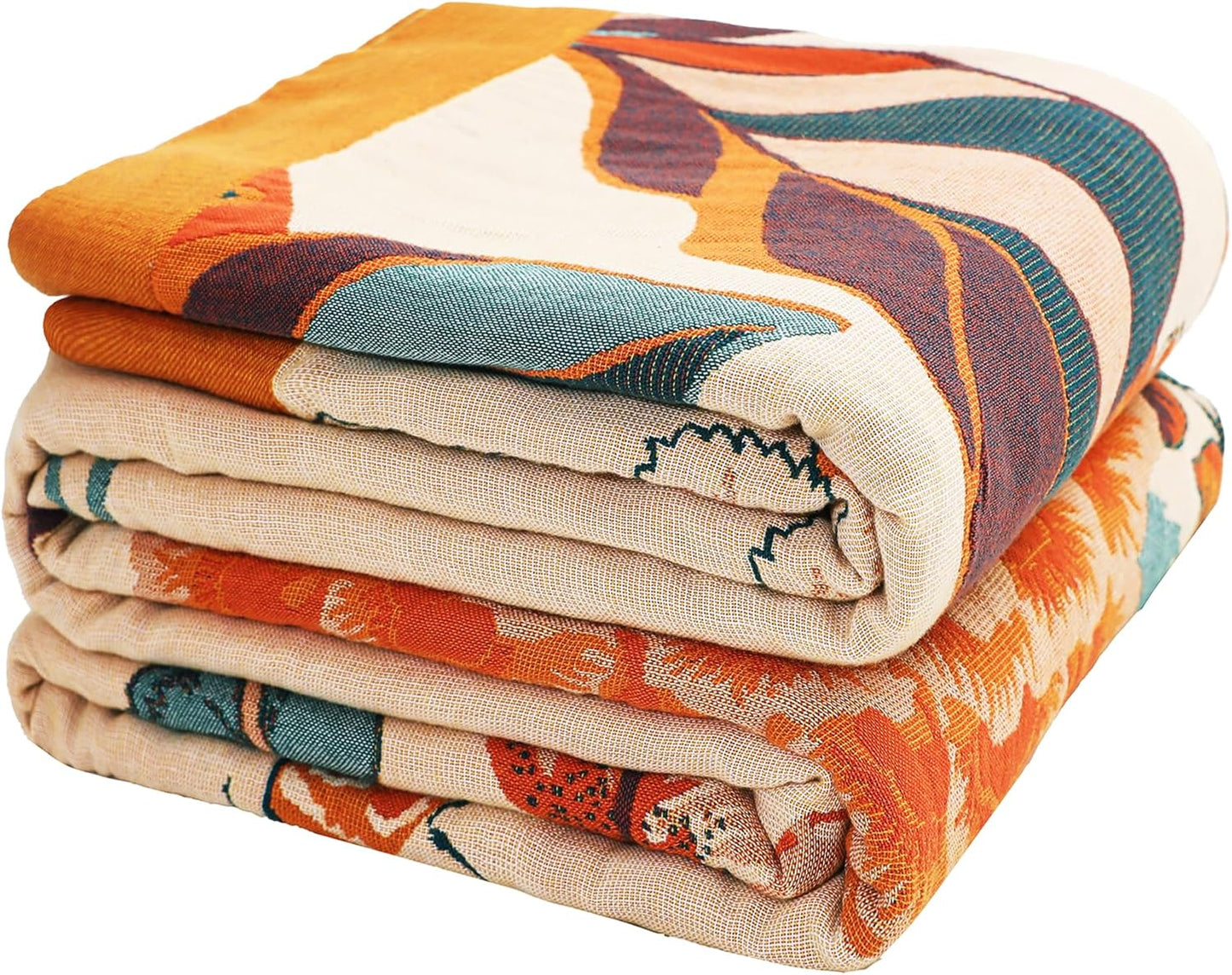 Boho Throw Blanket 60" x 80", 100% Organic Cotton Breathable Lightweight Ultra Soft Bed Quilt Throw - Summer Floral Butterfly Farmhouse Decor Blanket for Sofa Couch Chair and Gift.