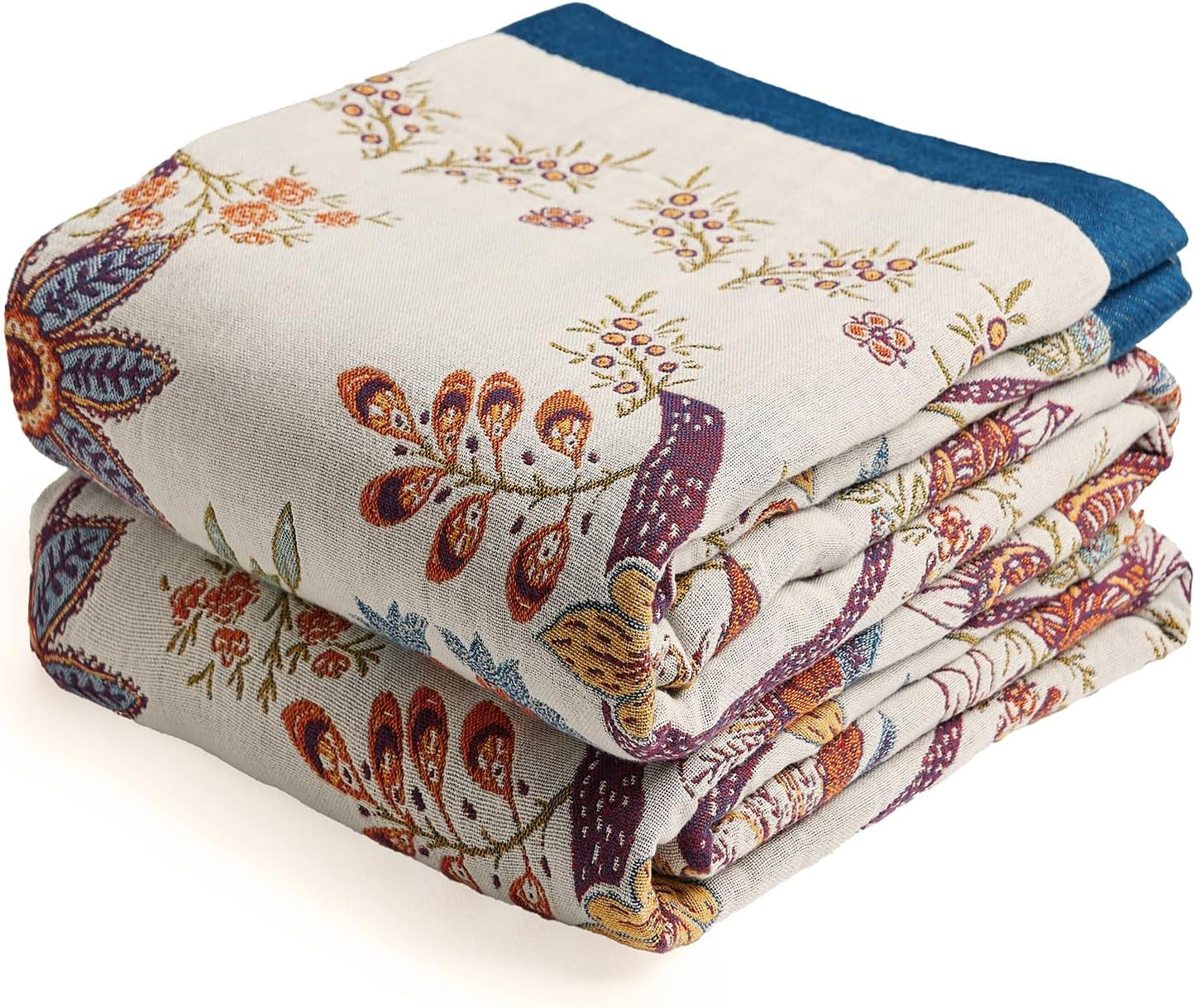 Boho Throw Blanket 60" x 80", 100% Organic Cotton Breathable Lightweight Ultra Soft Bed Quilt Throw - Summer Floral Butterfly Farmhouse Decor Blanket for Sofa Couch Chair and Gift.