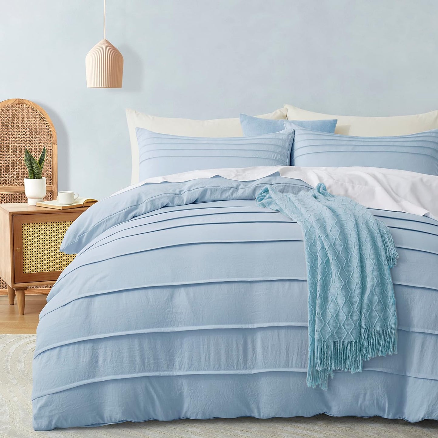 Oli Anderson Beige Duvet Cover Queen Size - Pleated Queen Duvet Cover, 3PCS Soft and Breathable Textured Bedding Set with Zipper Closure(Beige,90"x90")