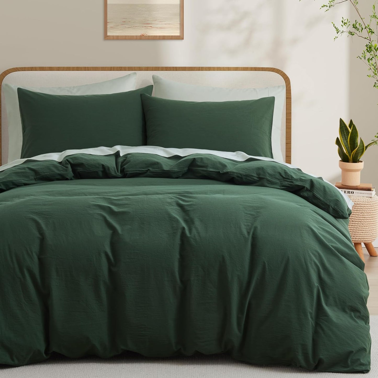 LOVQUE 100% Washed Cotton Duvet Cover Queen Size, White Linen Like Breathable Natural Bedding Set (No Comforter), 90x90 Inches