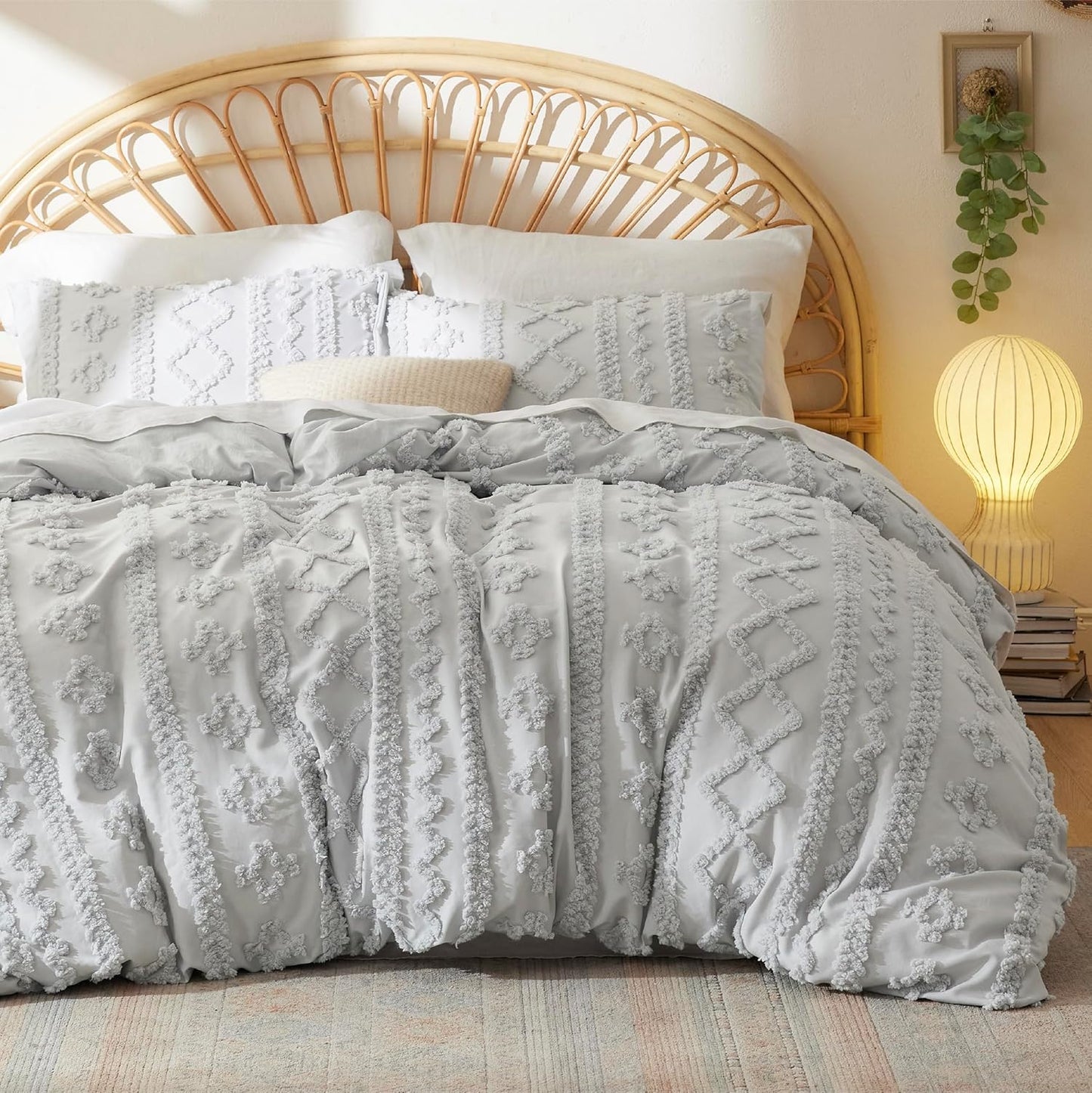 Bedsure Boho Kids Duvet Cover Queen Size(Duvet Insert/Comforter not Included - Tufted Duvet Cover Queen for All Seasons,Soft Shabby Chic Boho Bedding (Beige, 90" x 90")