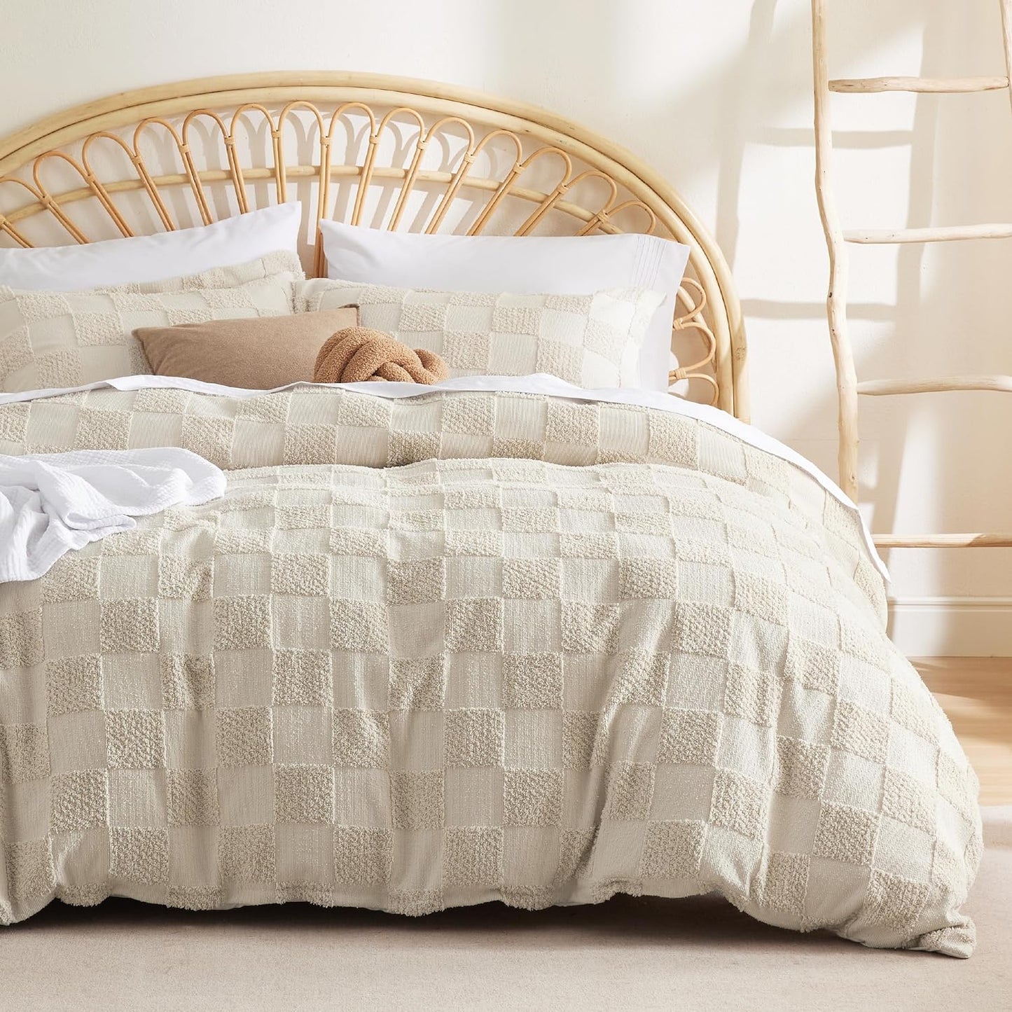 Bedsure Boho Kids Duvet Cover Queen Size(Duvet Insert/Comforter not Included - Tufted Duvet Cover Queen for All Seasons,Soft Shabby Chic Boho Bedding (Beige, 90" x 90")