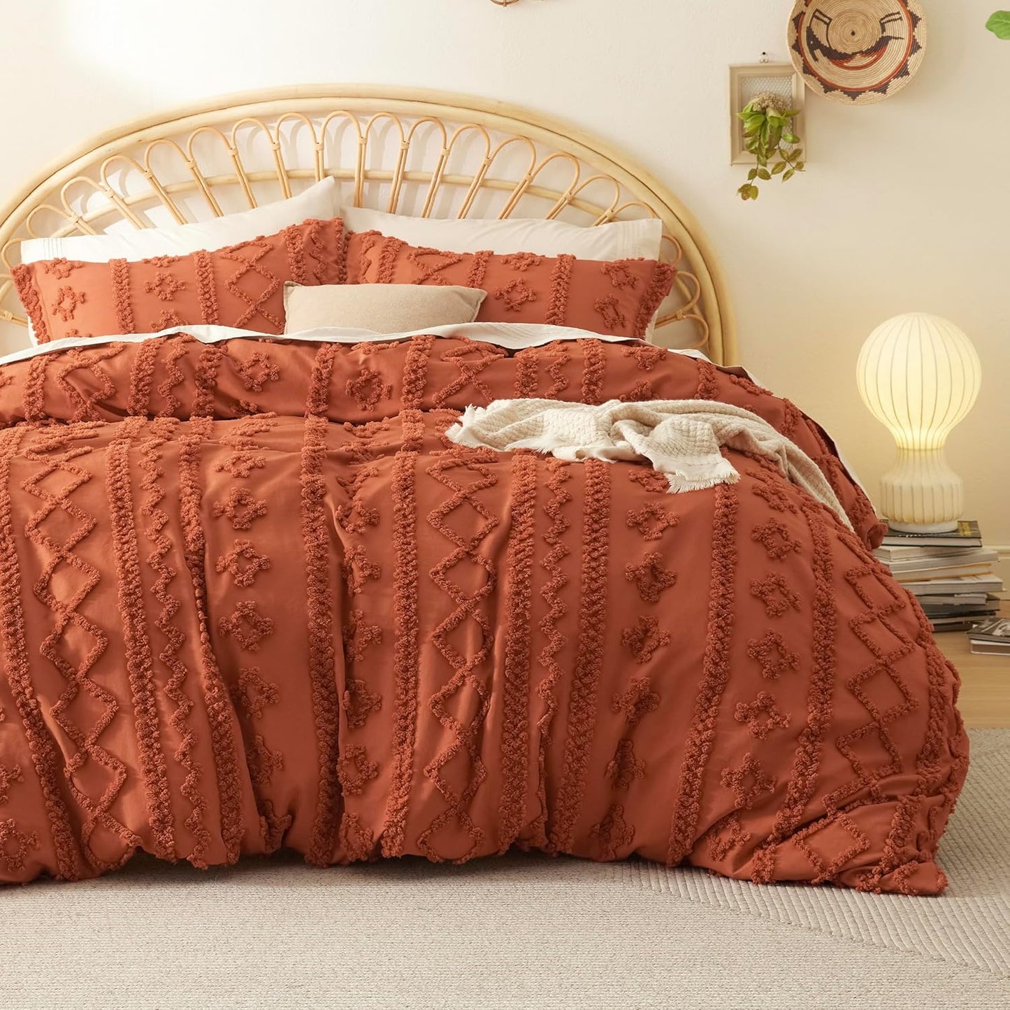 Bedsure Boho Kids Duvet Cover Queen Size(Duvet Insert/Comforter not Included - Tufted Duvet Cover Queen for All Seasons,Soft Shabby Chic Boho Bedding (Beige, 90" x 90")