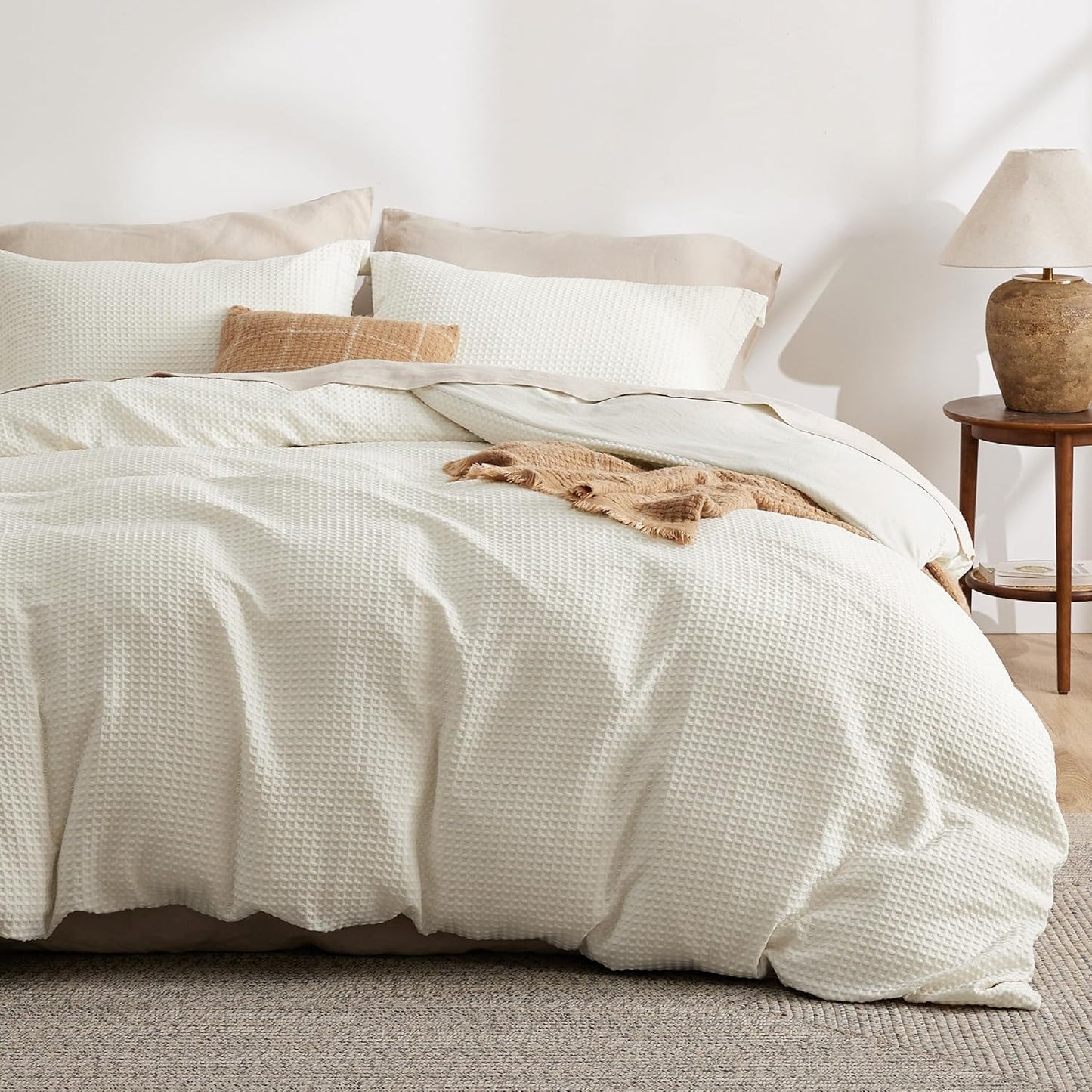 Bedsure Luxury Waffle Duvet Cover King Size - Textured Duvet Cover Set, Soft, Breathable Bedding Set (104"x90") with 2 Pillow Shams for All Season, Linen, Comforter Not Included