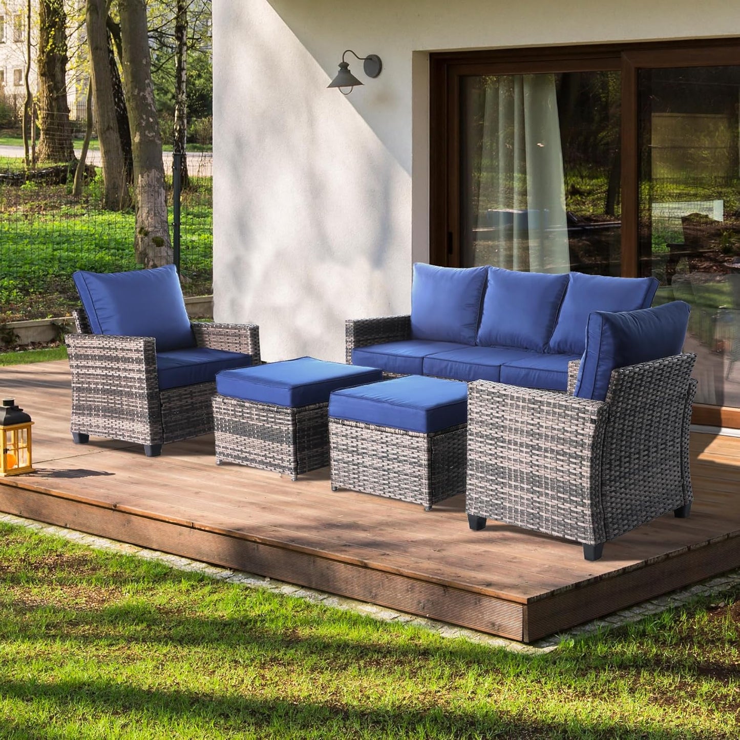 All Weather Patio Sofa, 3 Seat Outdoor Couch with High Back and Thick Cushions,Outdoor Sofa Furniture with Premium Wicker for Garden, Backyard, Porch,Beige
