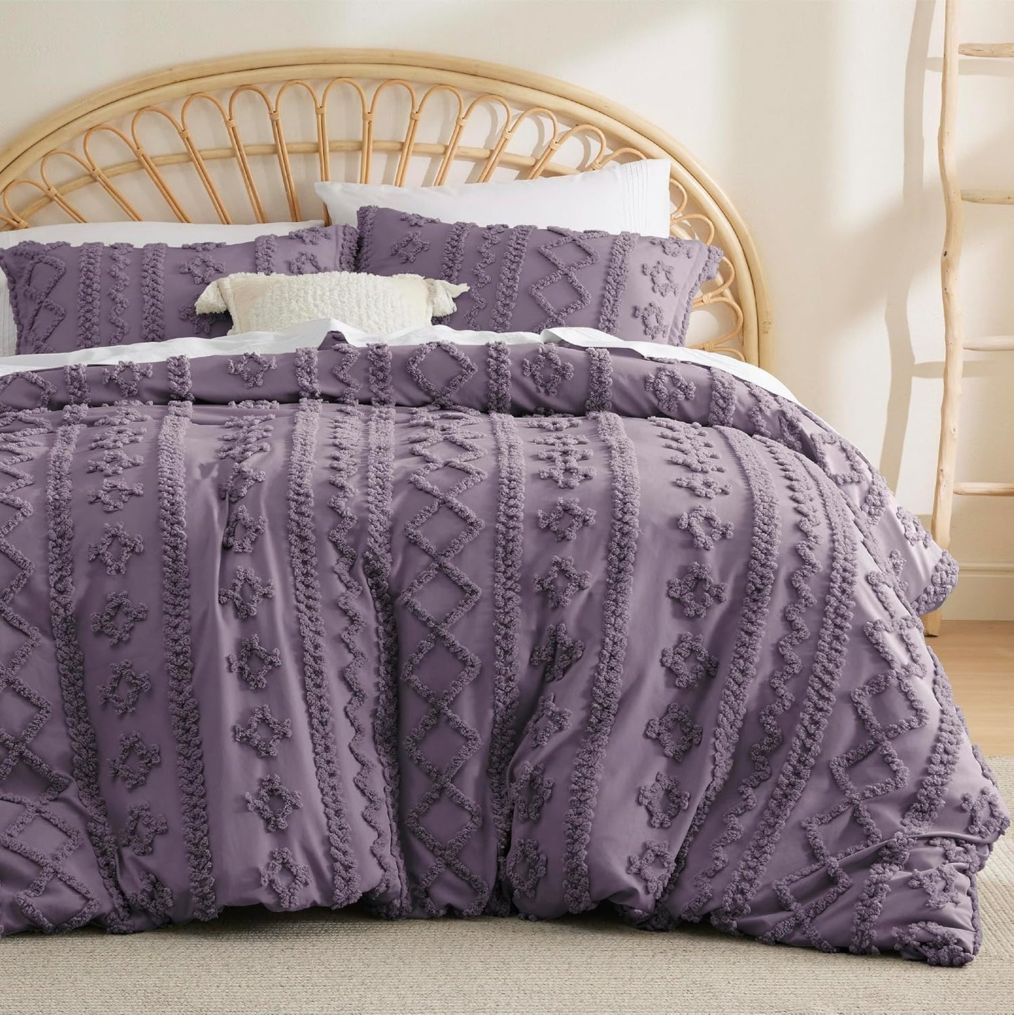 Bedsure Boho Kids Duvet Cover Queen Size(Duvet Insert/Comforter not Included - Tufted Duvet Cover Queen for All Seasons,Soft Shabby Chic Boho Bedding (Beige, 90" x 90")