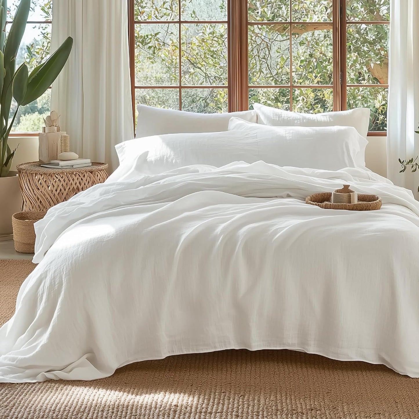 Bedsure 100% Muslin Cotton Duvet Cover King Size - Ultra-Soft, Breathable & Lightweight - Linen Like Gauze Comforter Cover Set with Button Closure and Corner Ties (Terracotta, King, 104"x90")