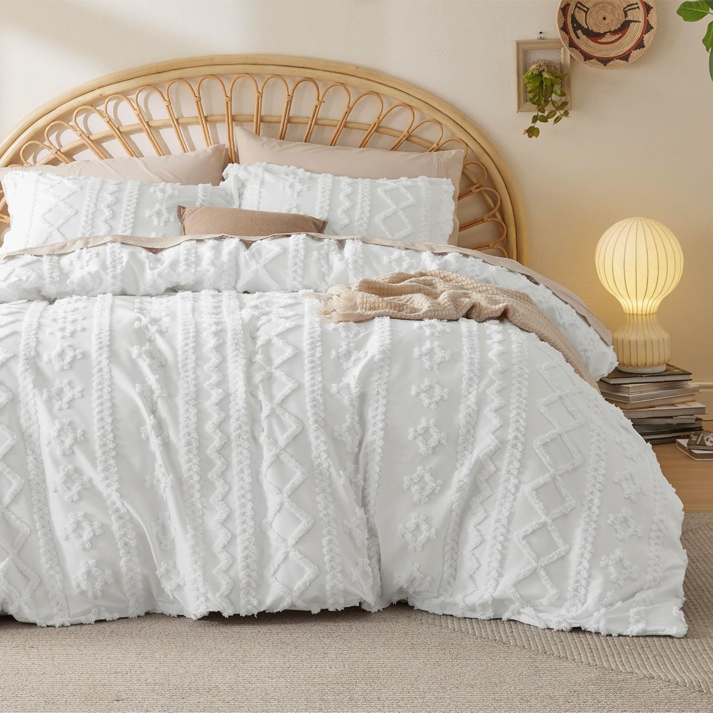 Bedsure Boho Kids Duvet Cover Queen Size(Duvet Insert/Comforter not Included - Tufted Duvet Cover Queen for All Seasons,Soft Shabby Chic Boho Bedding (Beige, 90" x 90")