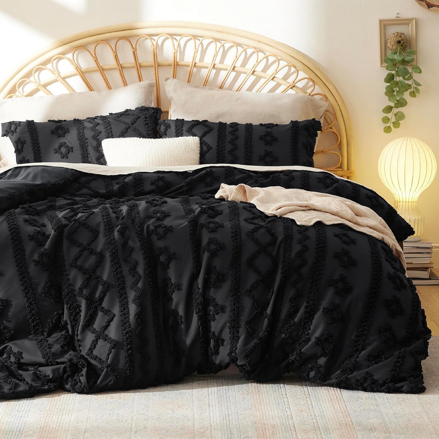 Bedsure Boho Kids Duvet Cover Queen Size(Duvet Insert/Comforter not Included - Tufted Duvet Cover Queen for All Seasons,Soft Shabby Chic Boho Bedding (Beige, 90" x 90")