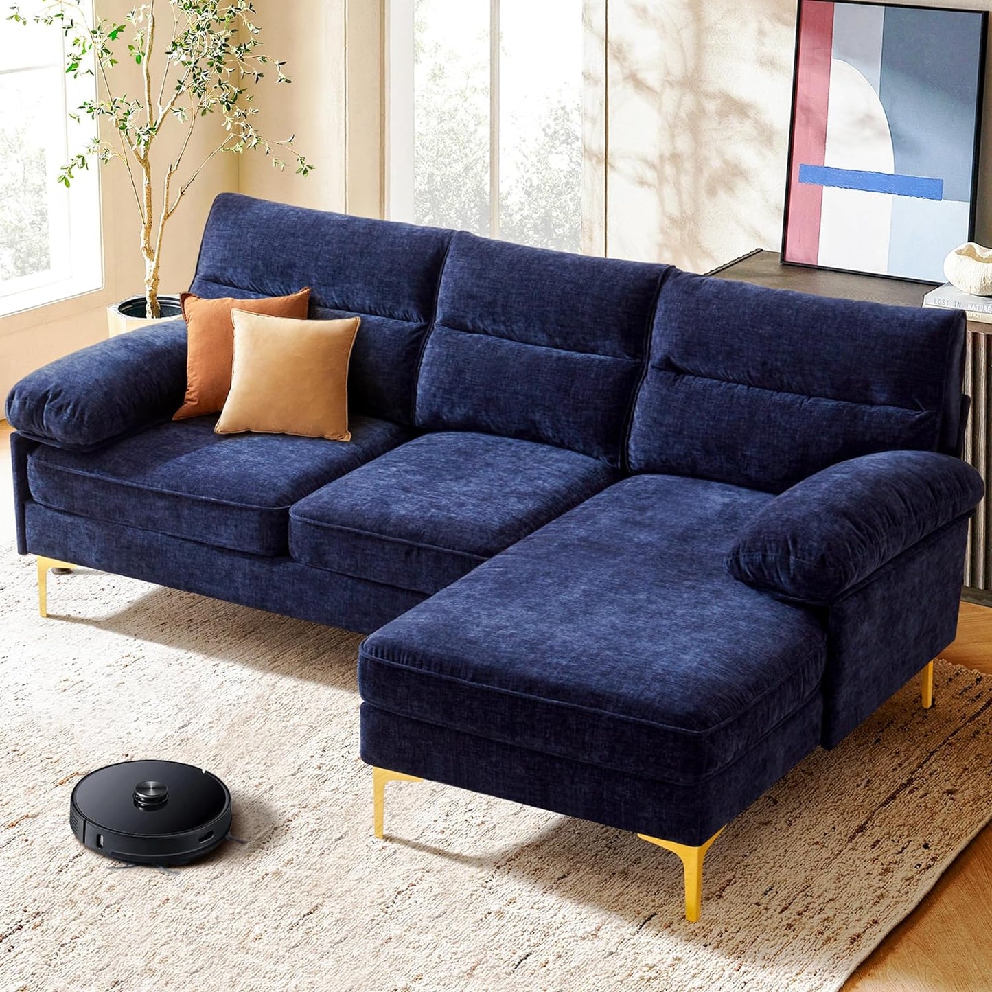 Ihanherry Modern Sofas 2-Seater Couches for Living Room, Chenille Sofas with Extra Large Seat Width & Depth, USB/Type-C Charging Port & Side Pocket, Removable Medium Firm Sofa Cushion(89inch, Brown)